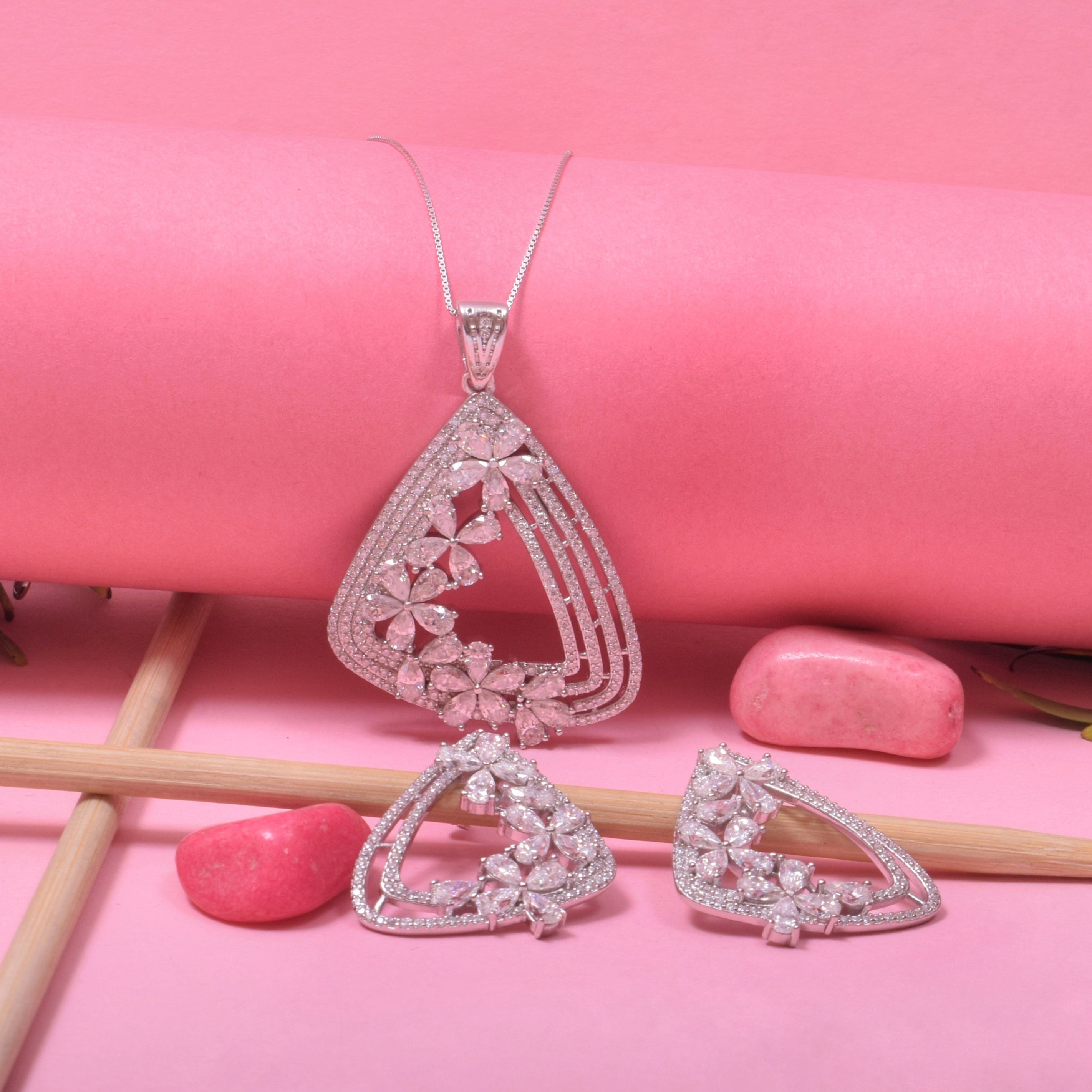 Scarlet Sterling Silver Moissanite Pendant Set