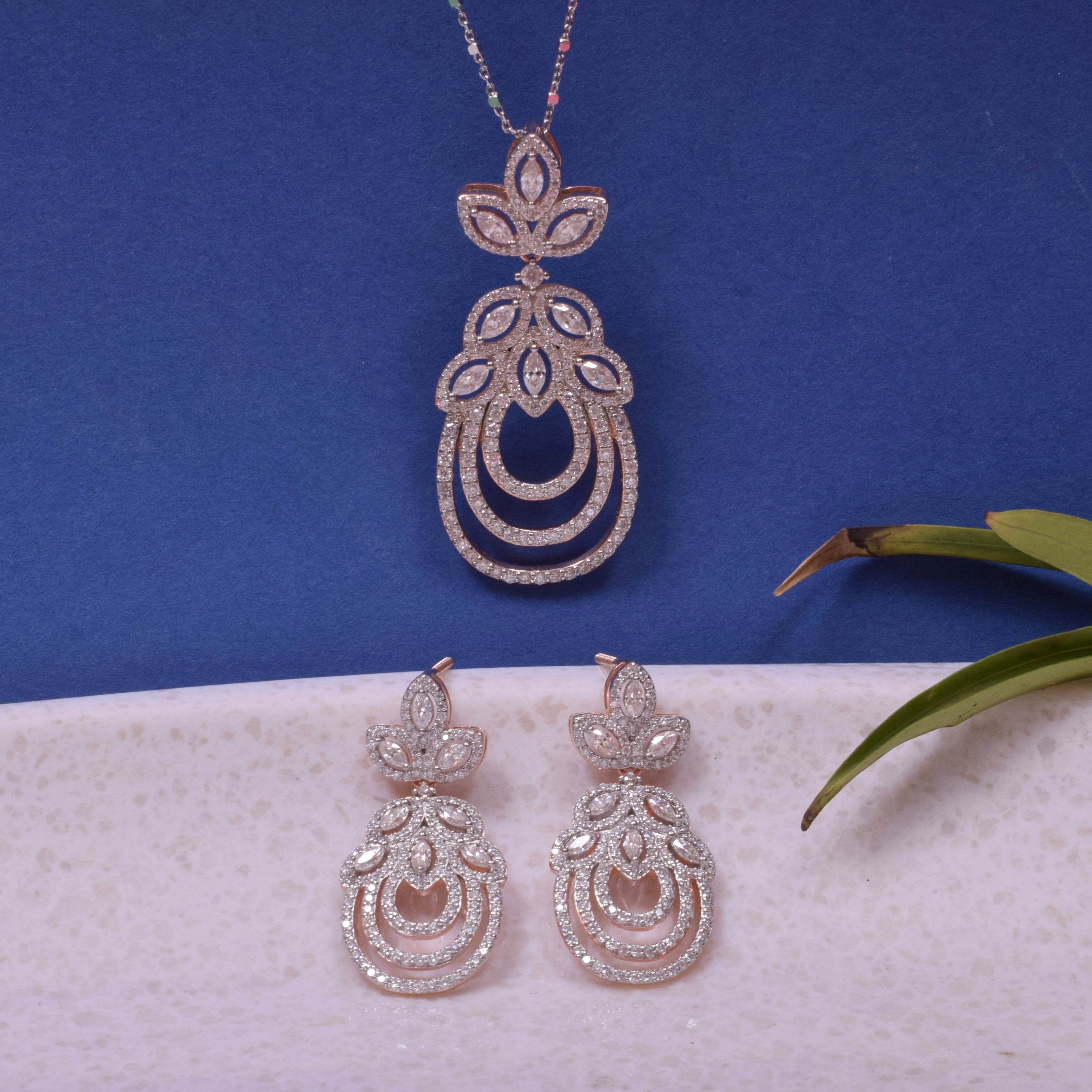 Floral Fantasy Sterling Silver Moissanite Pendant Set
