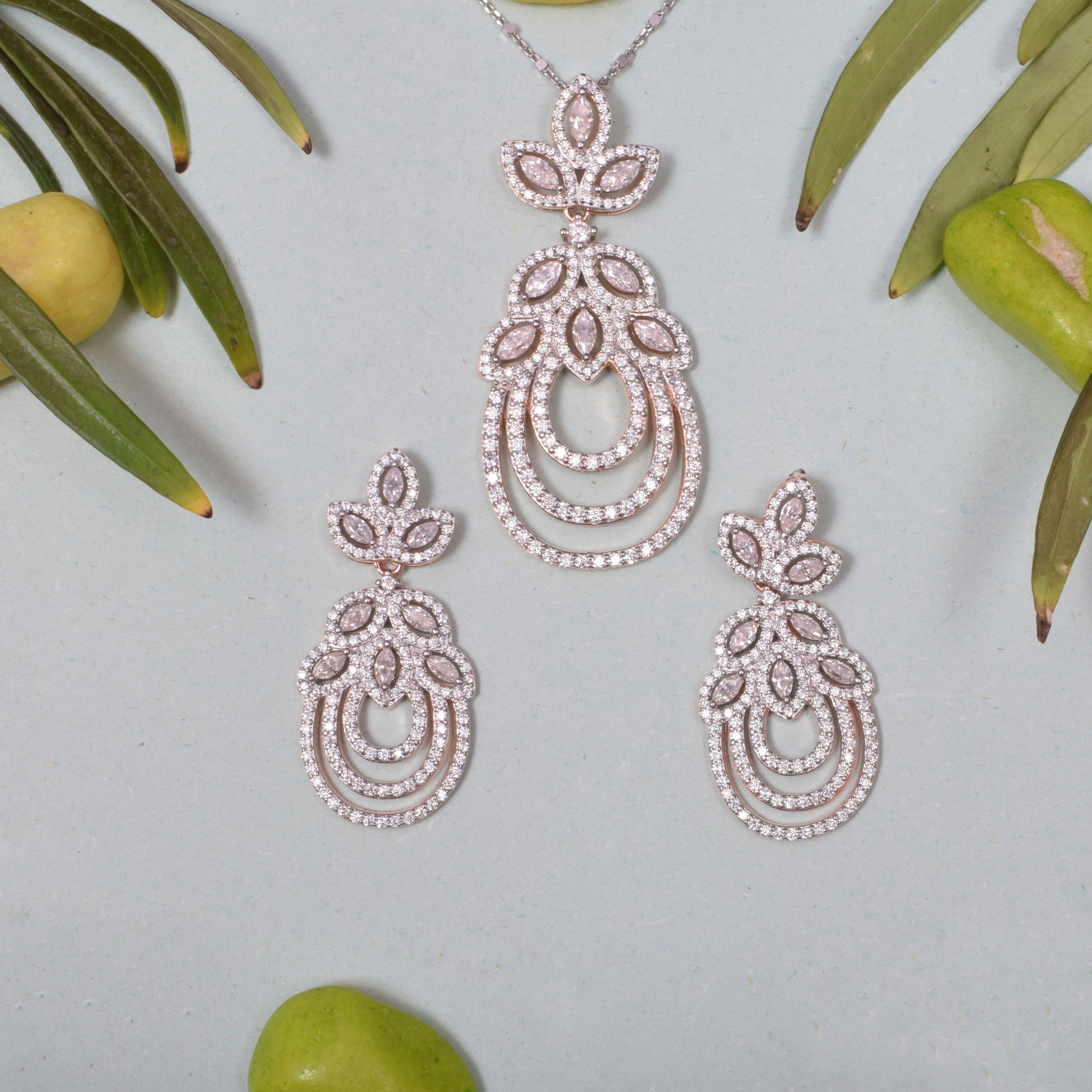 Floral Fantasy Sterling Silver Moissanite Pendant Set