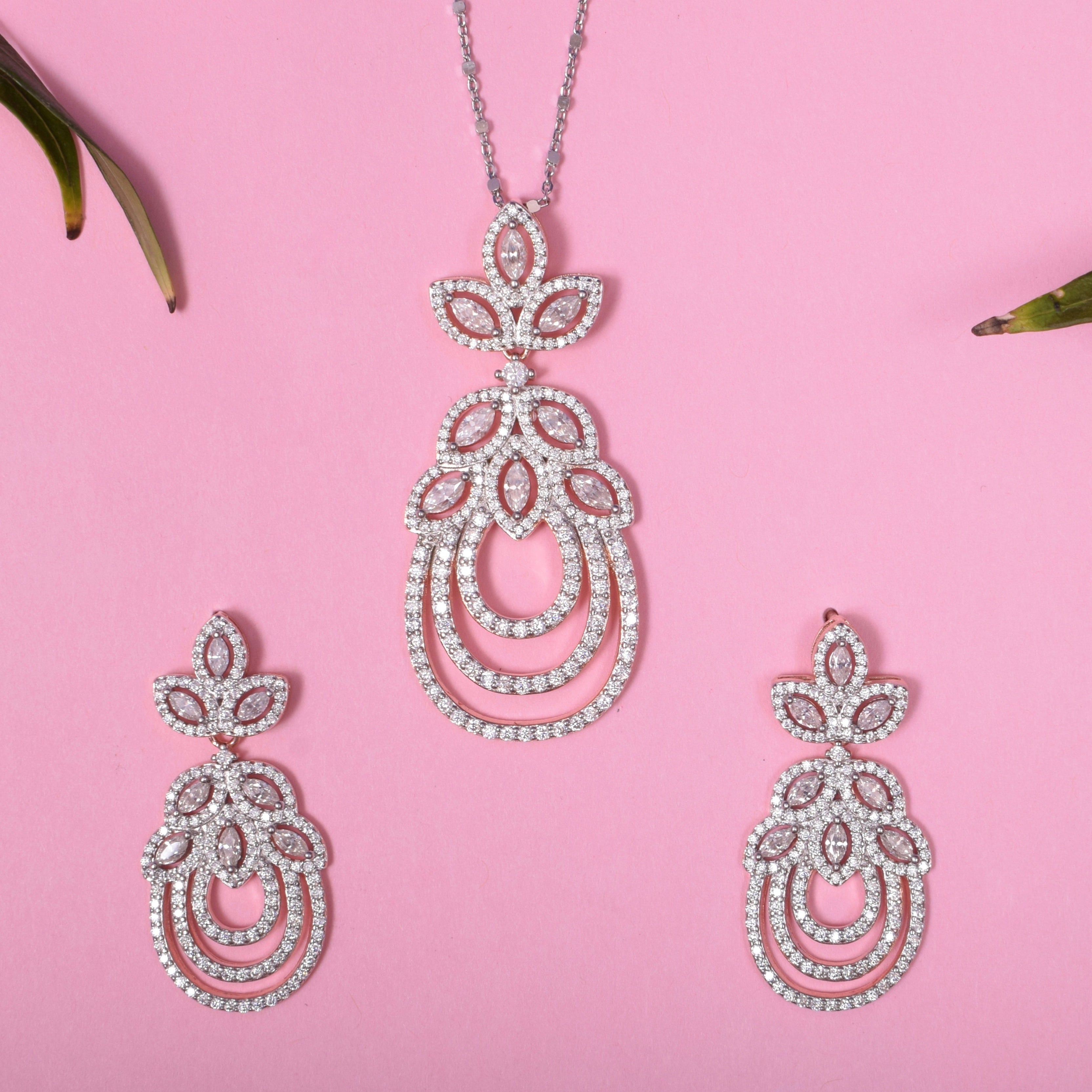 Floral Fantasy Sterling Silver Moissanite Pendant Set