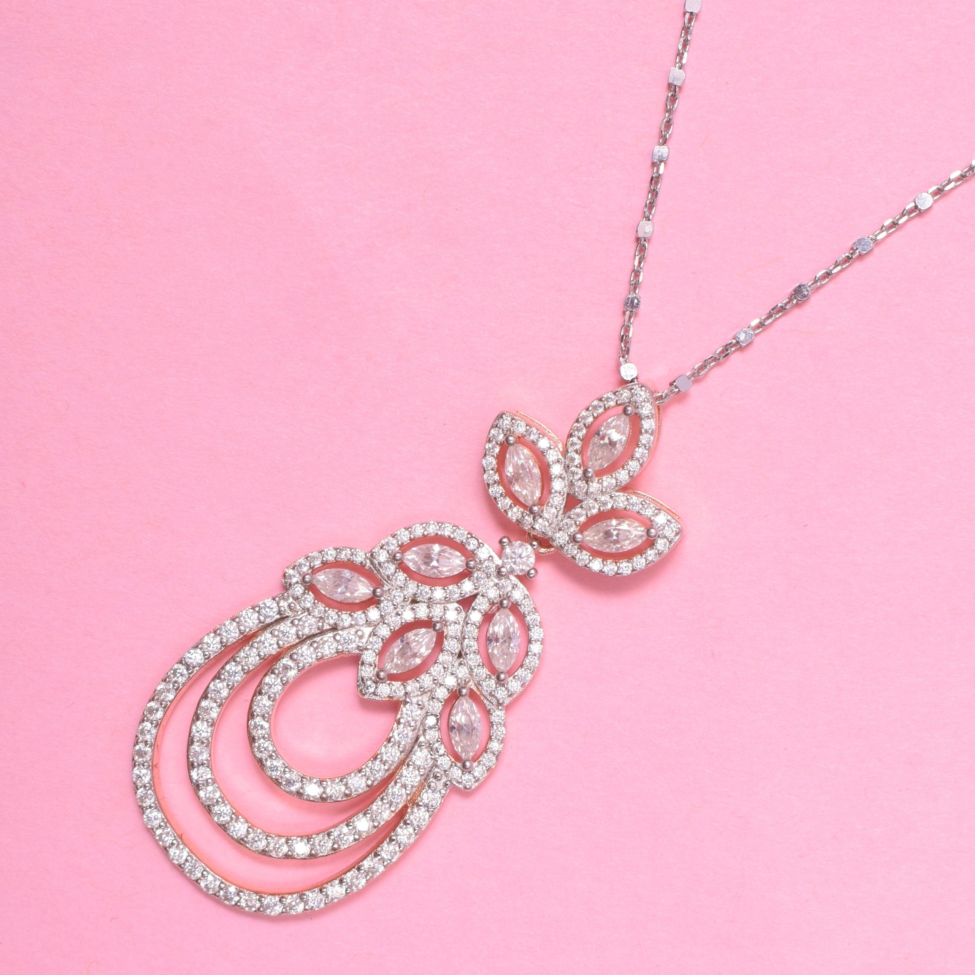 Floral Fantasy Sterling Silver Moissanite Pendant Set