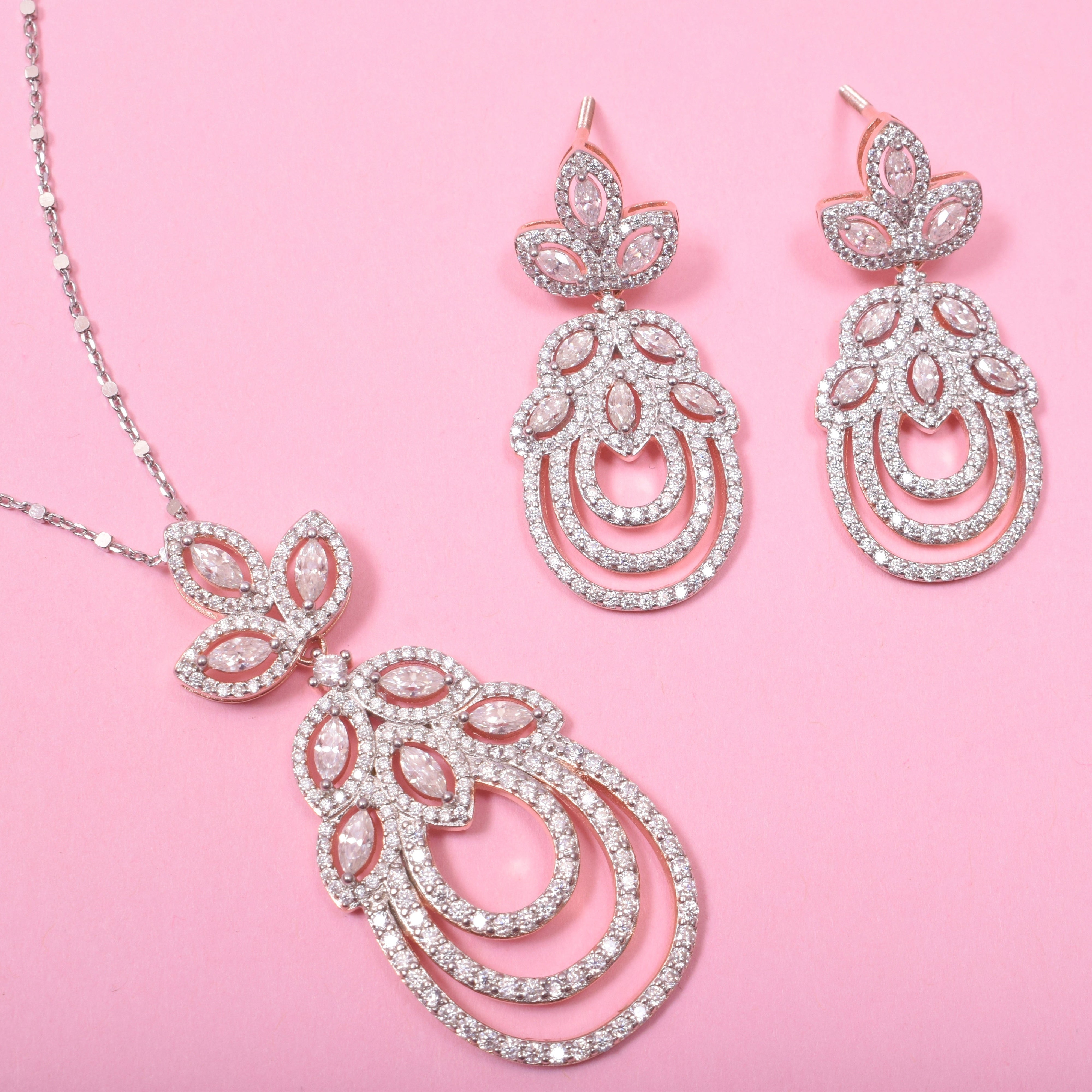 Floral Fantasy Sterling Silver Moissanite Pendant Set