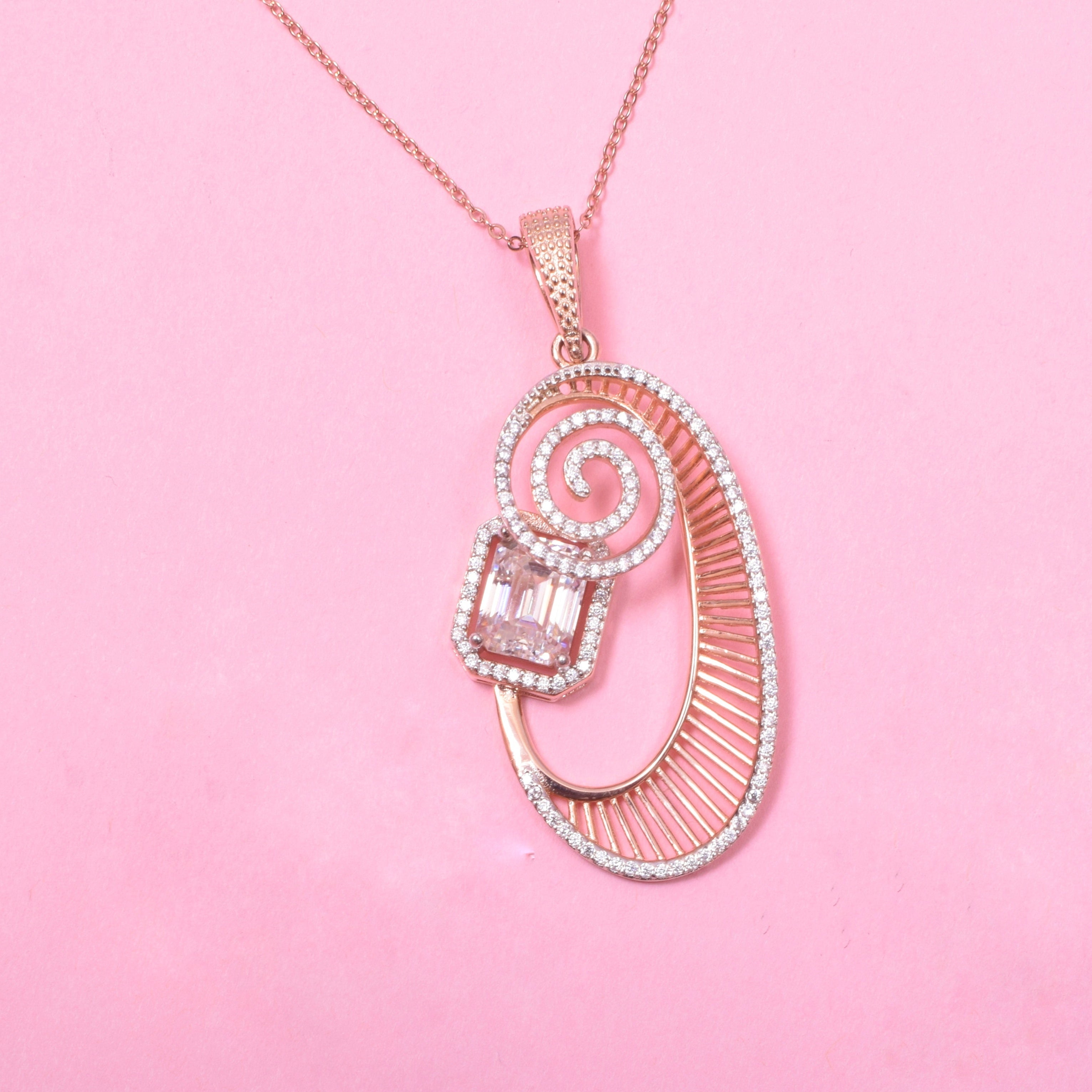 French wishes Rose Gold Sterling Silver Moissanite Pendant Set