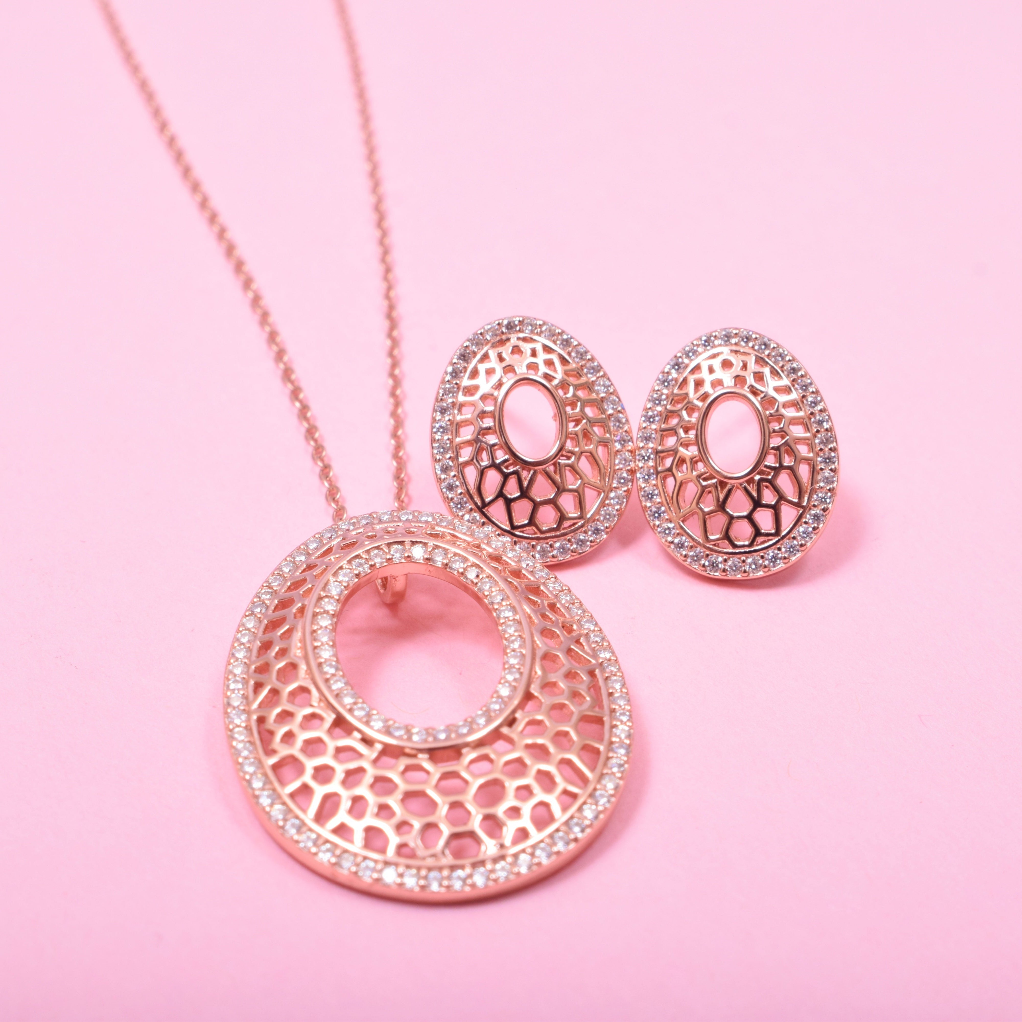 Rose Gold Flashed Sterling Silver Moissanite Pendant set