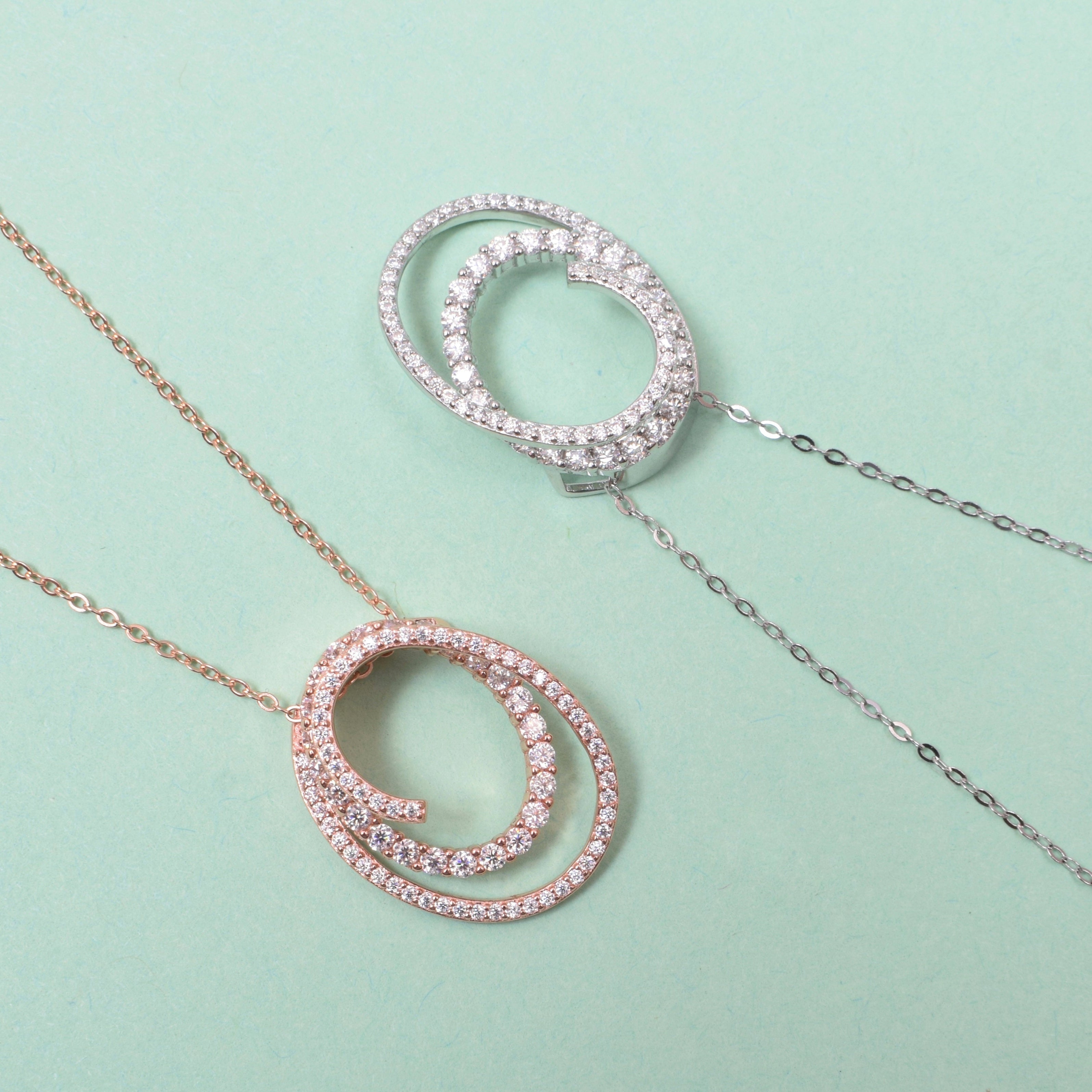 Double Oval Pendant in Moissanite Diamond in Sterling Silver