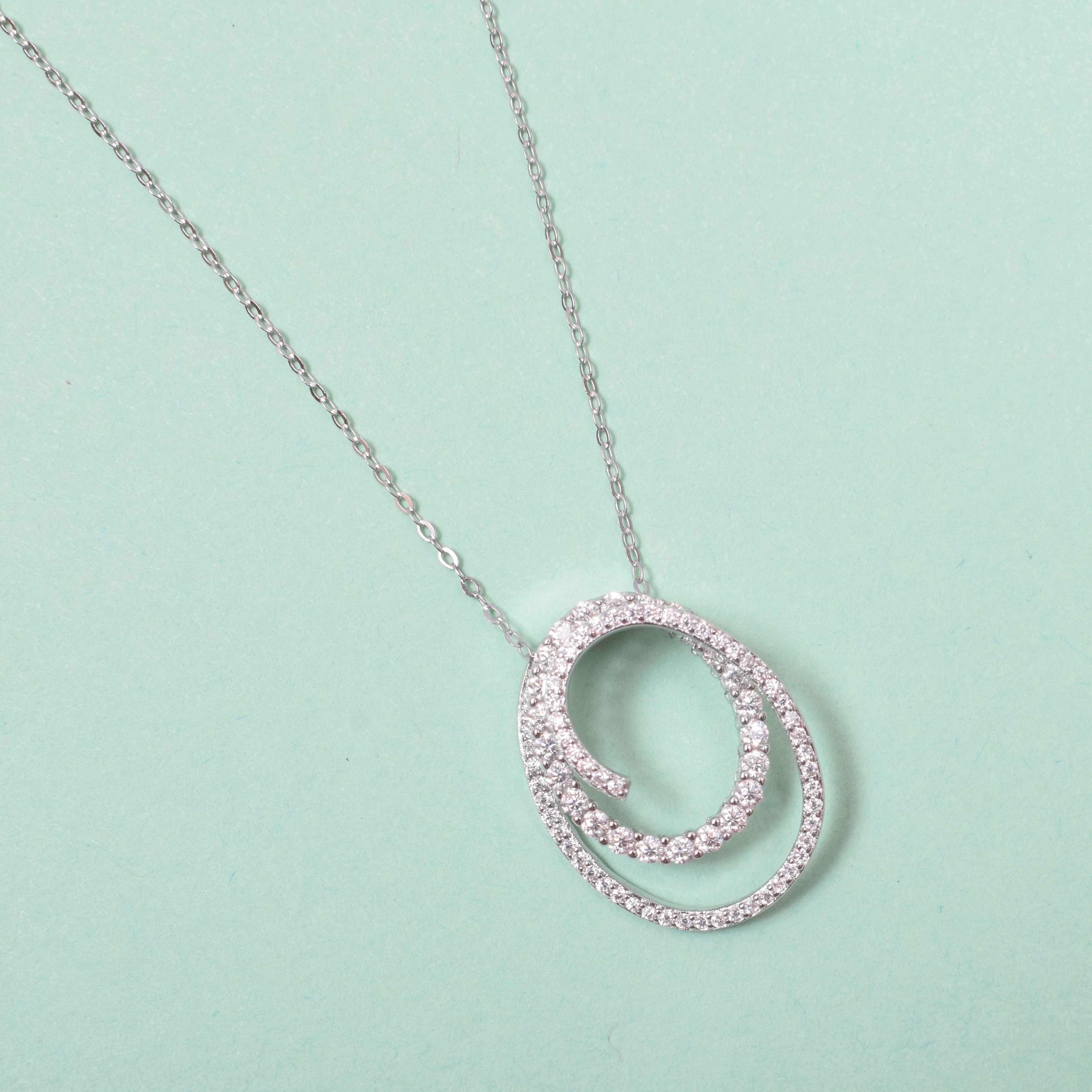 Double Oval Pendant in Moissanite Diamond in Sterling Silver