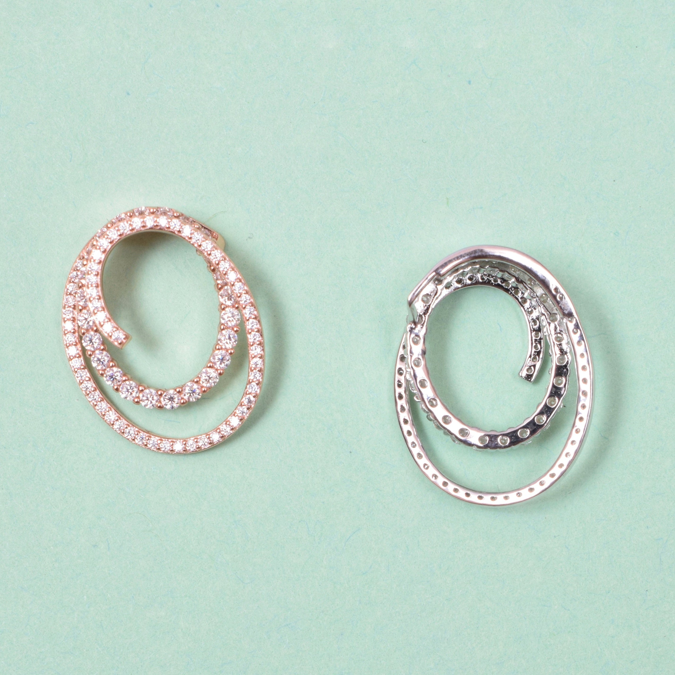 Double Oval Pendant in Moissanite Diamond in Sterling Silver