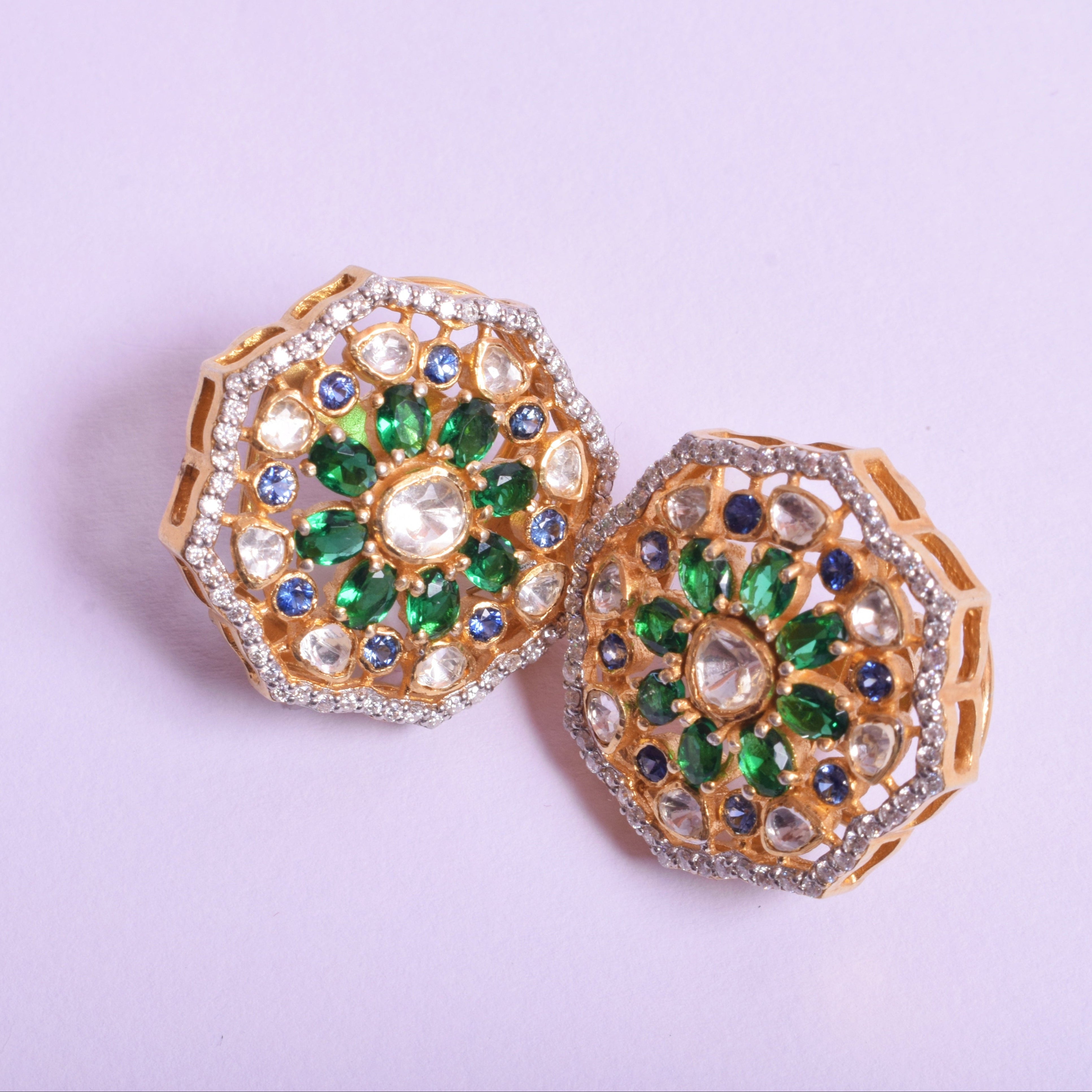 Hexagon Kundan Polki Studs Earrings