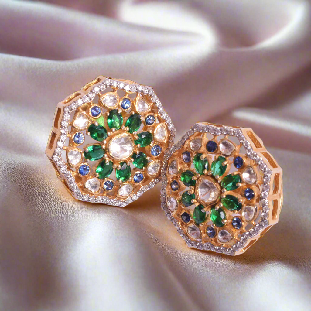 Hexagon Kundan Polki Studs Earrings
