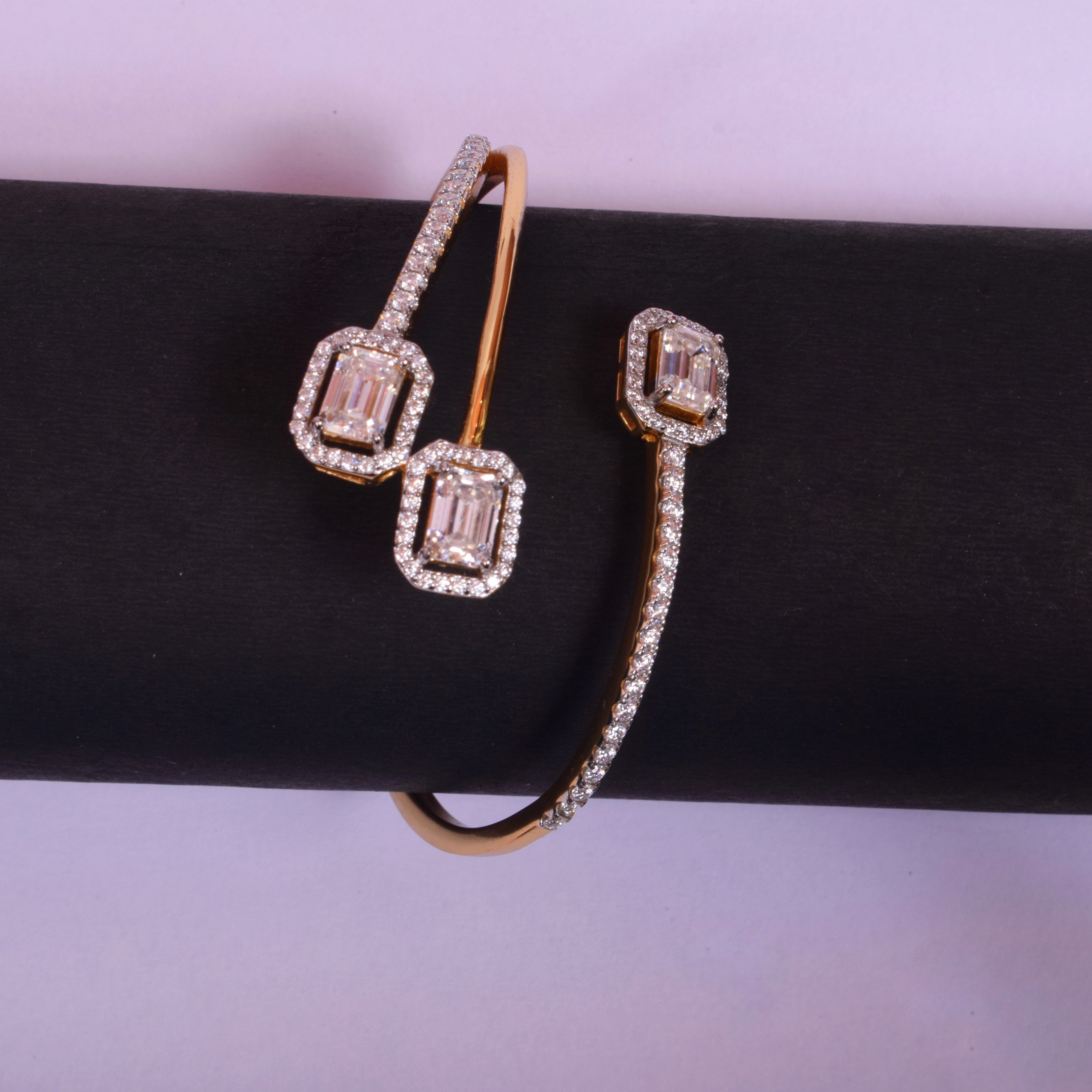 Majestic Moissanite Diamond Bracelet Kada in Gold Rhodium