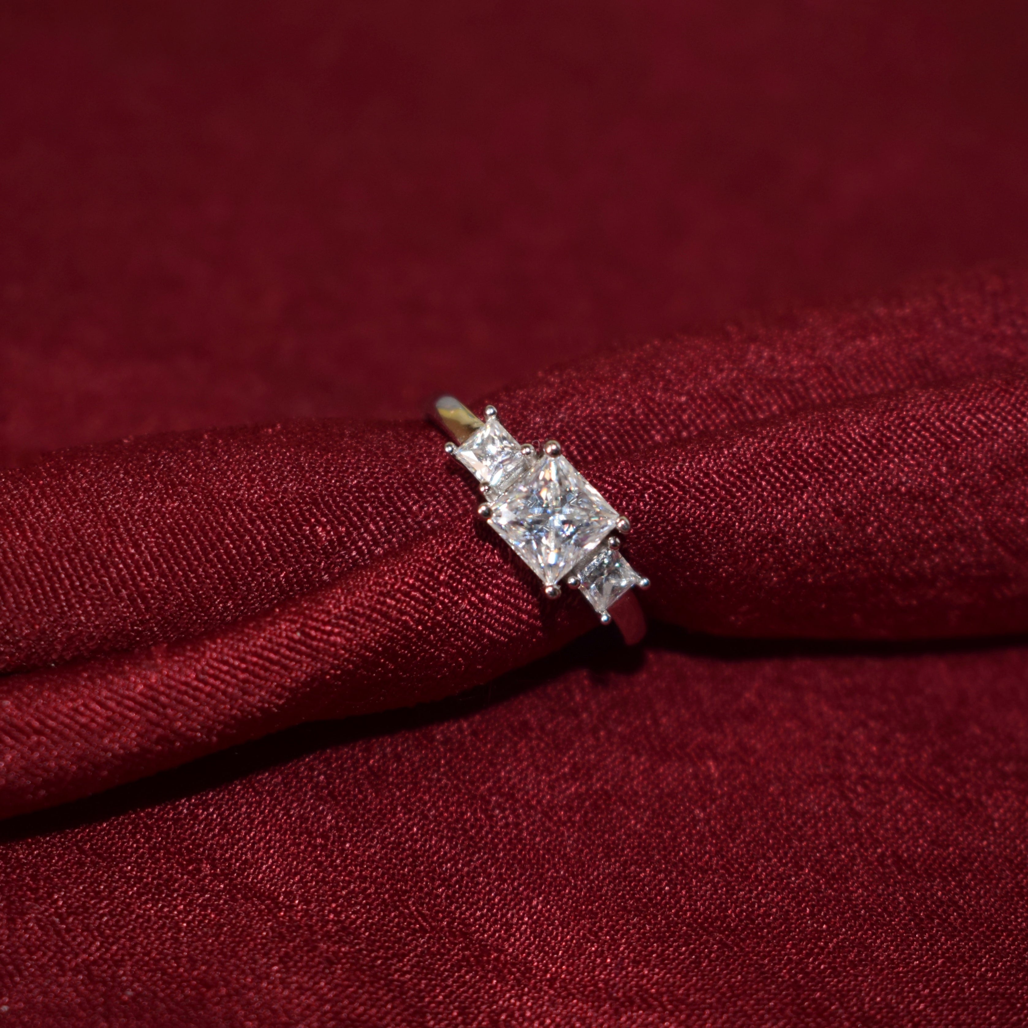 3 stone Princess cut Engagement Ring in Moissanite and Sterling Silver