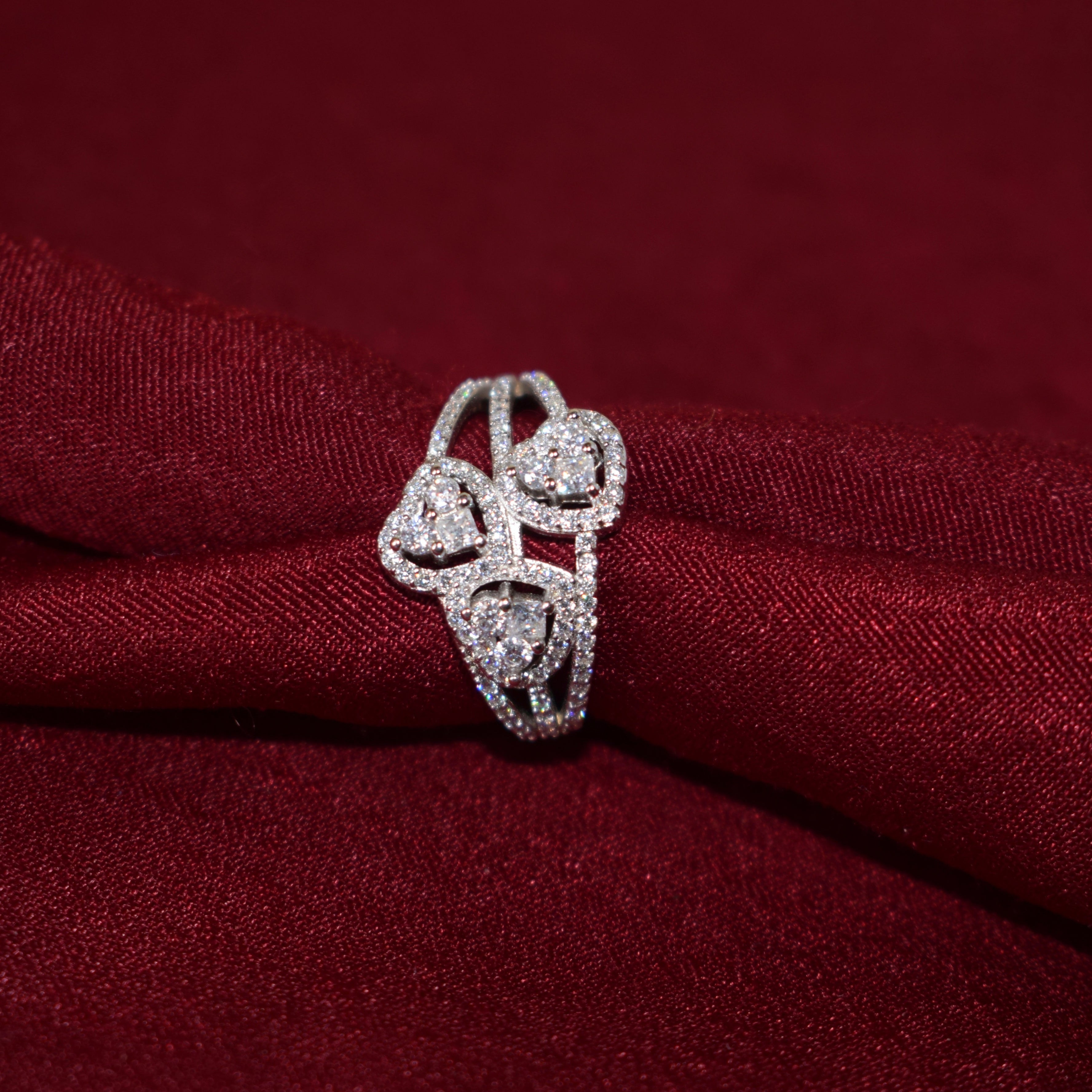 3 Stone Moissanite Heart Ring in Sterling Silver
