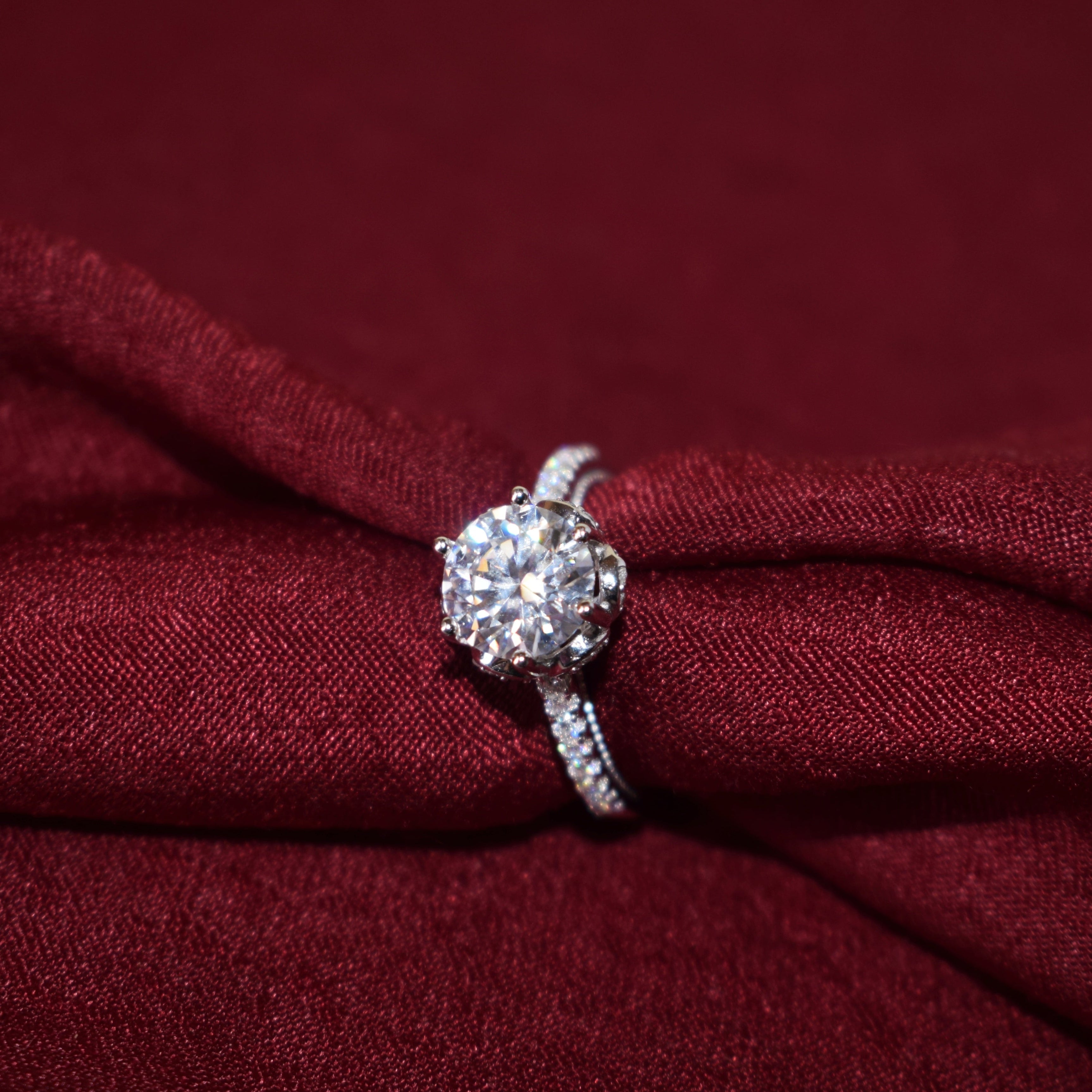 Round Solitaire Enagement Ring in Sterling Silver with Moissanite