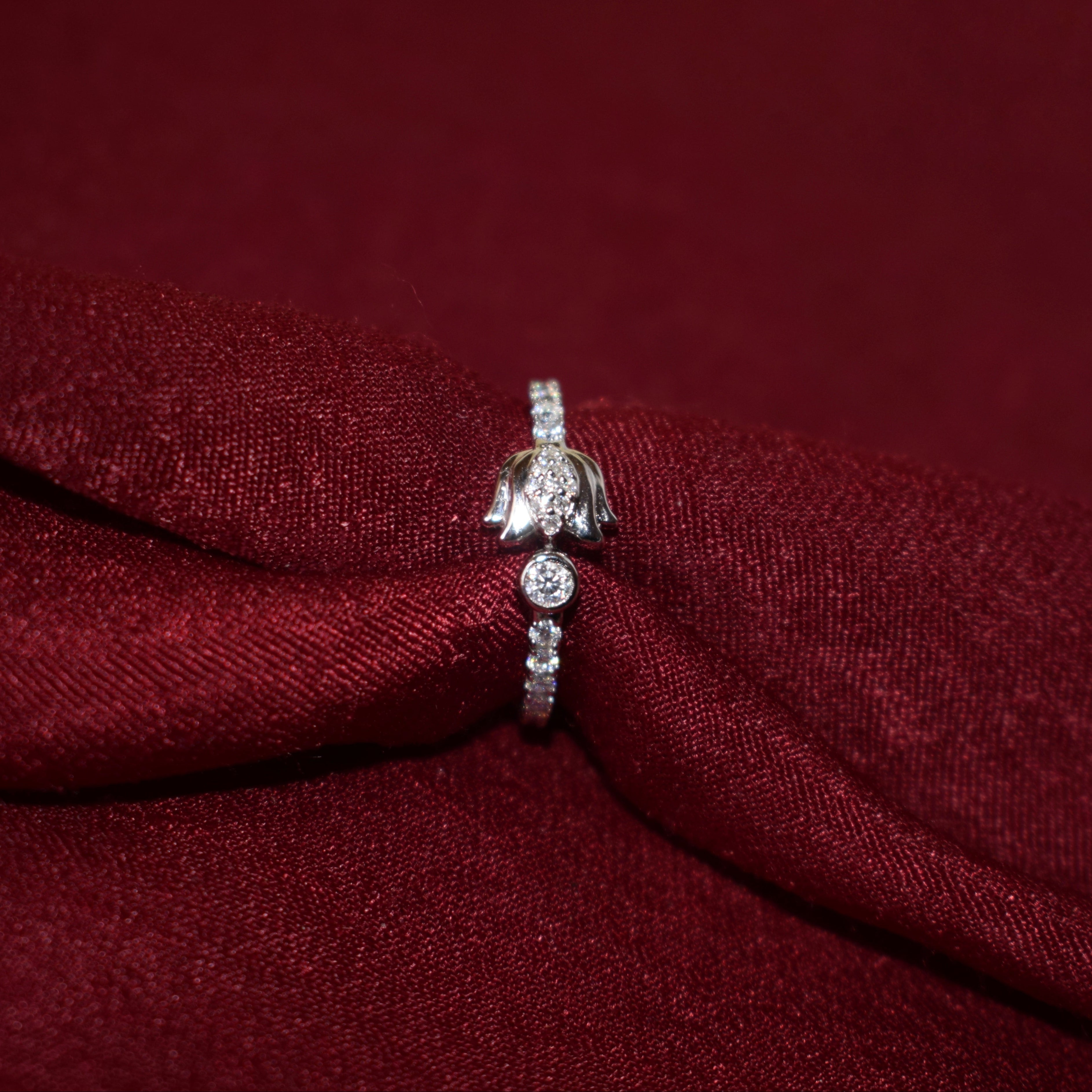 Sterling silver Lotus ring with Moissanite Diamond