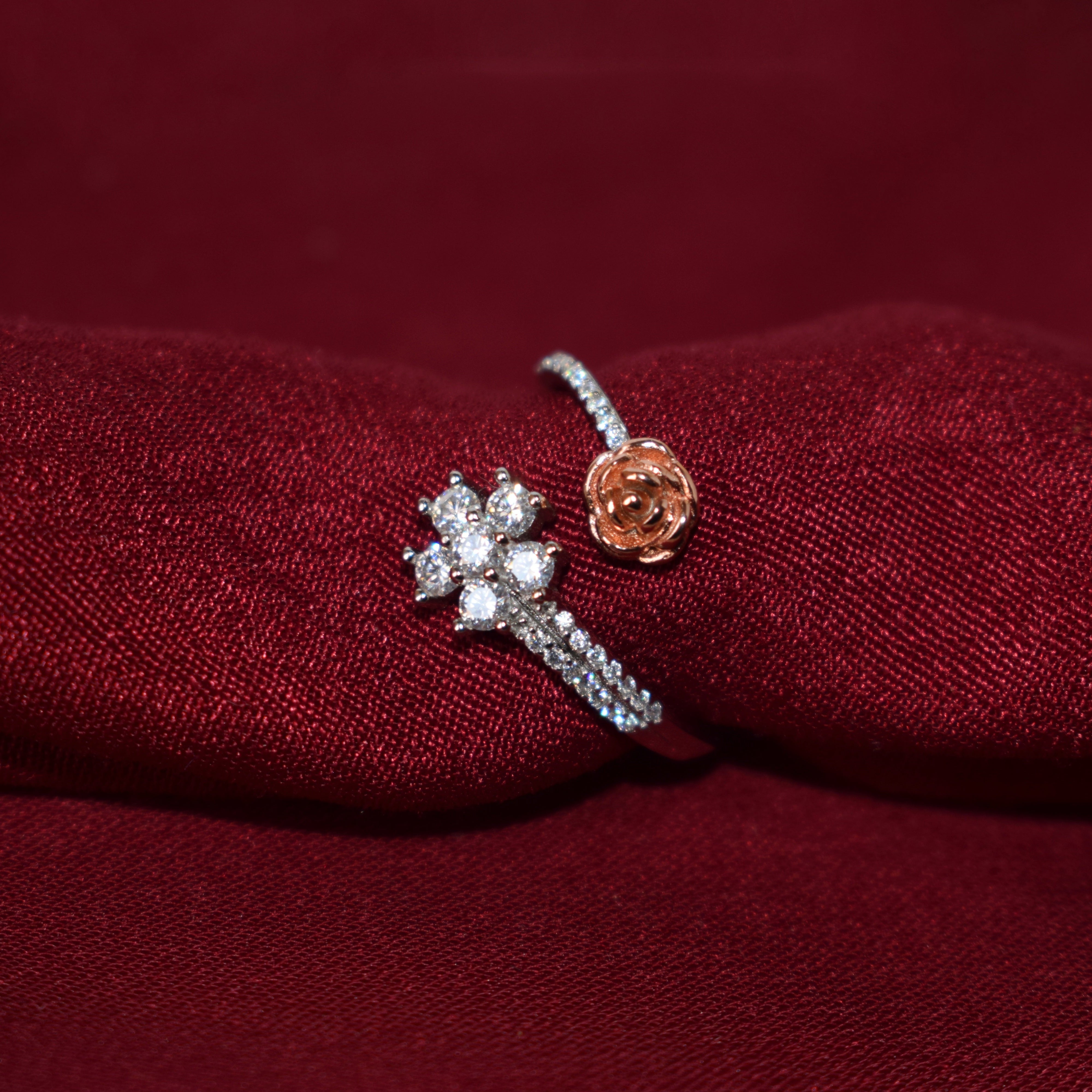 Rose Gold color Rose Ring in Sterling silver with Moissanite
