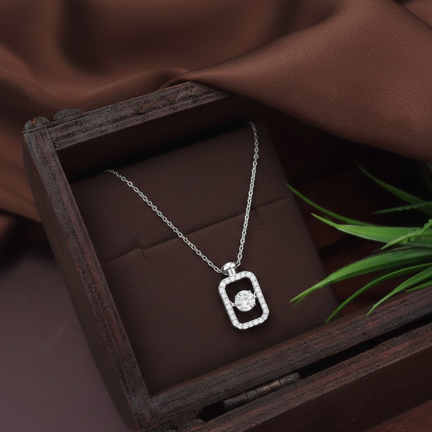 Dancing Moissanite Rectangle Shape Hollow Out Moissanite Diamond Pendant / Pendant for Beer Lover