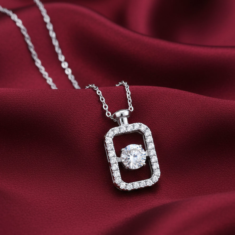 Dancing Moissanite Rectangle Shape Hollow Out Moissanite Diamond Pendant / Pendant for Beer Lover