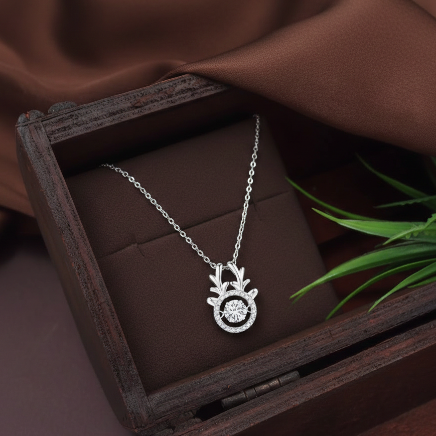 Dancing Moissanite Reindeer Moissanite Diamond Pendant / Pendant for Animal Lover