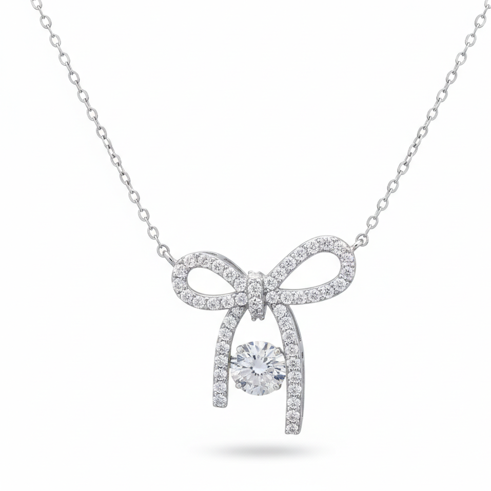 Dancing Moissanite Bowknot Moissanite Diamond Pendant in Sterling SIlver