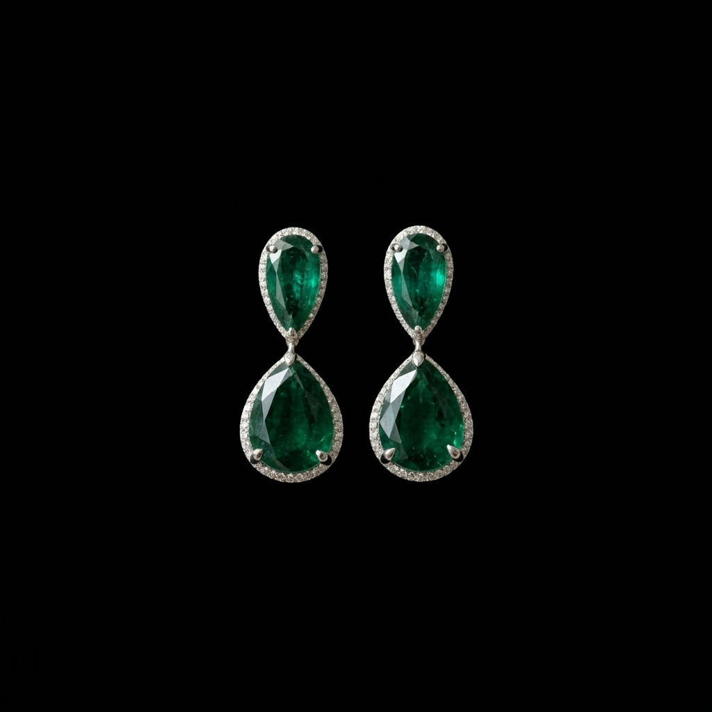 Linked Lab Grown Emerald Pears Earrings in Sterling Silver with Moissanite