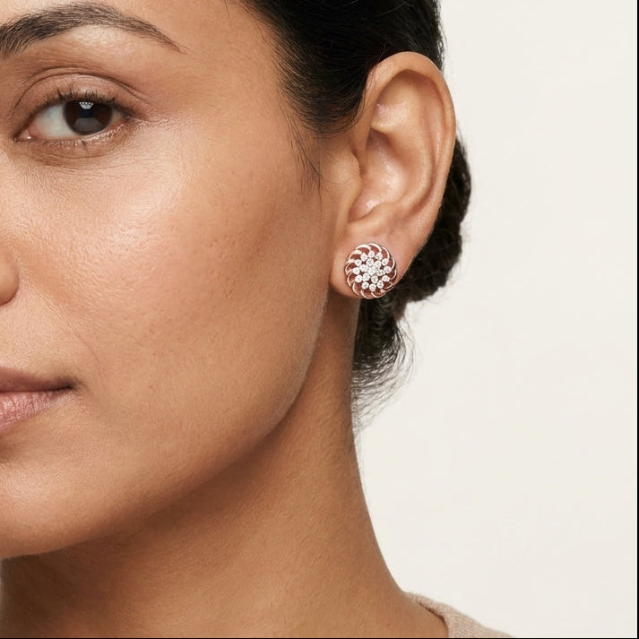 Daily Wear Moissanite Silver Stud Earrings in Rose Gold Rhodium