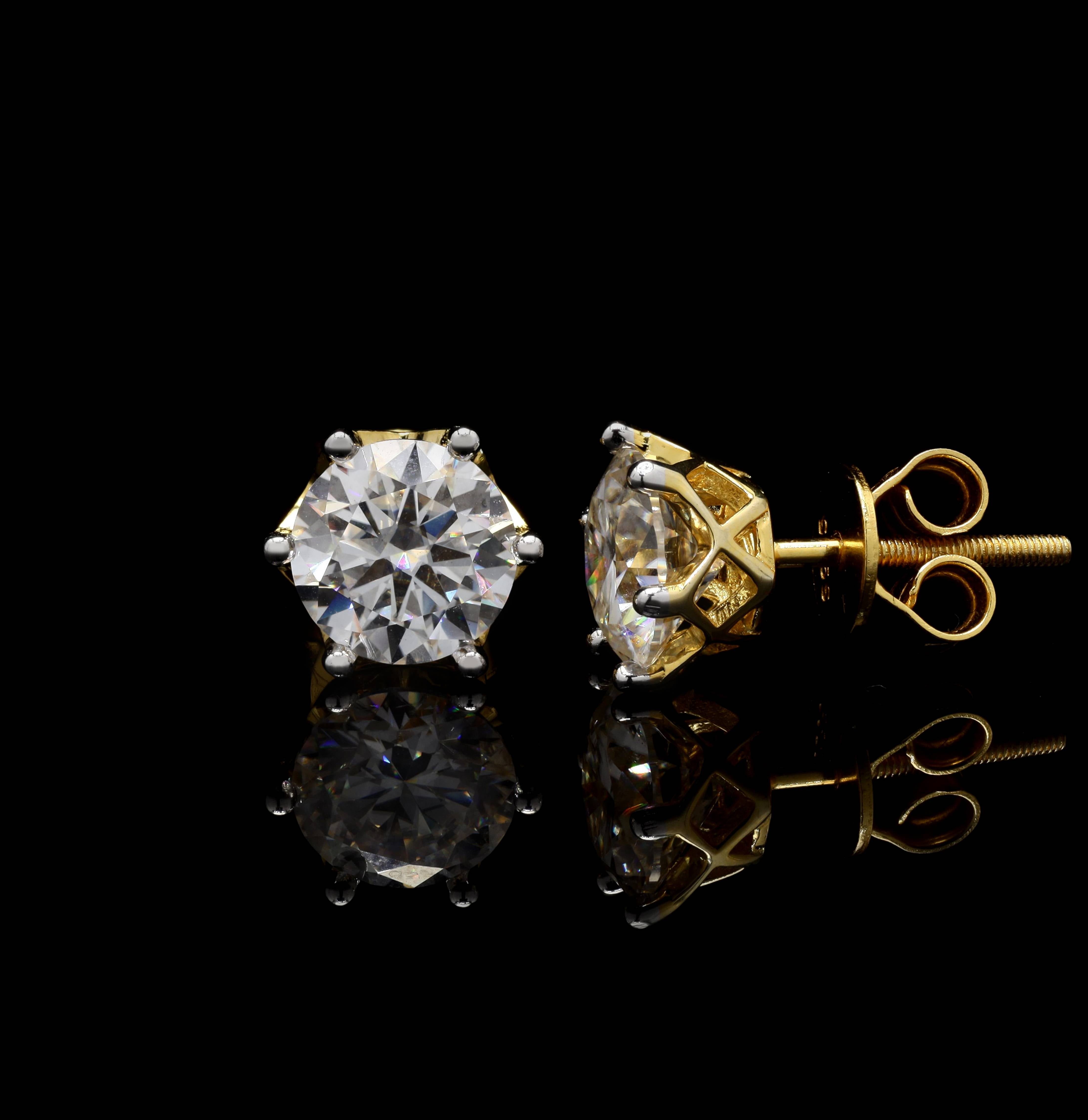 Stellar Spark Round Studs in Moissanite with Sterling silver, 4 Carat