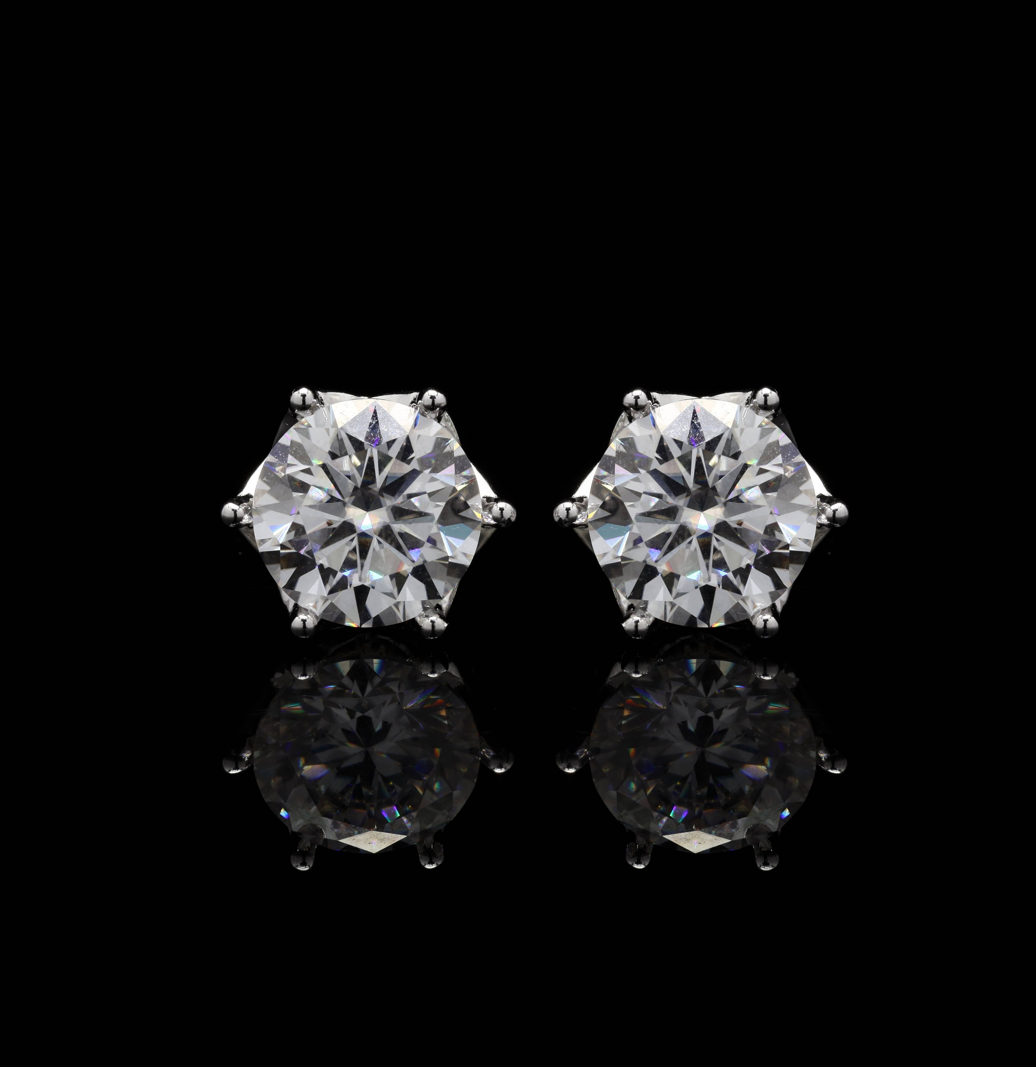 Stellar Spark Round Studs in Moissanite with Sterling silver, 4 Carat