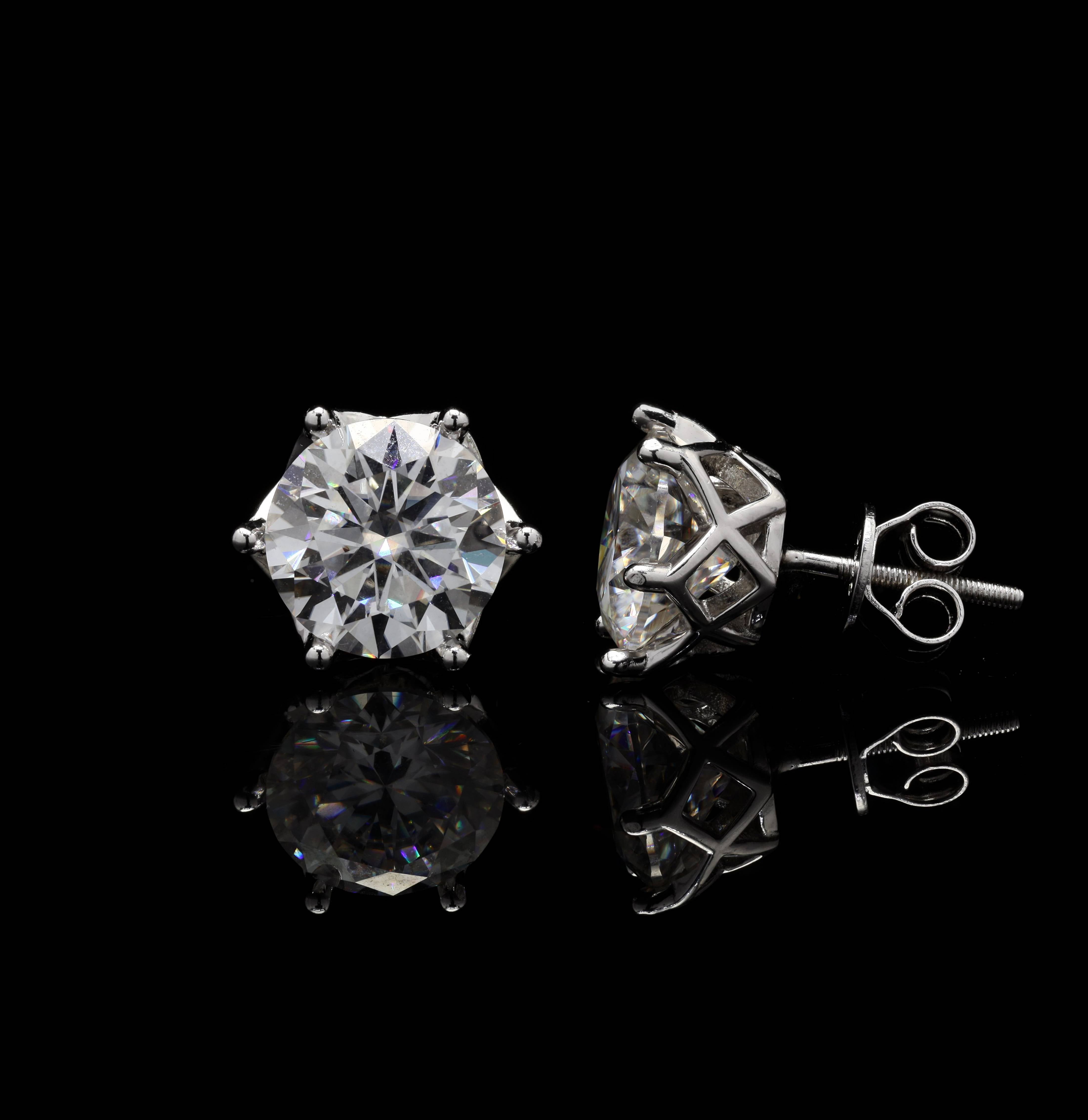 Stellar Spark Round Studs in Moissanite with Sterling silver, 4 Carat