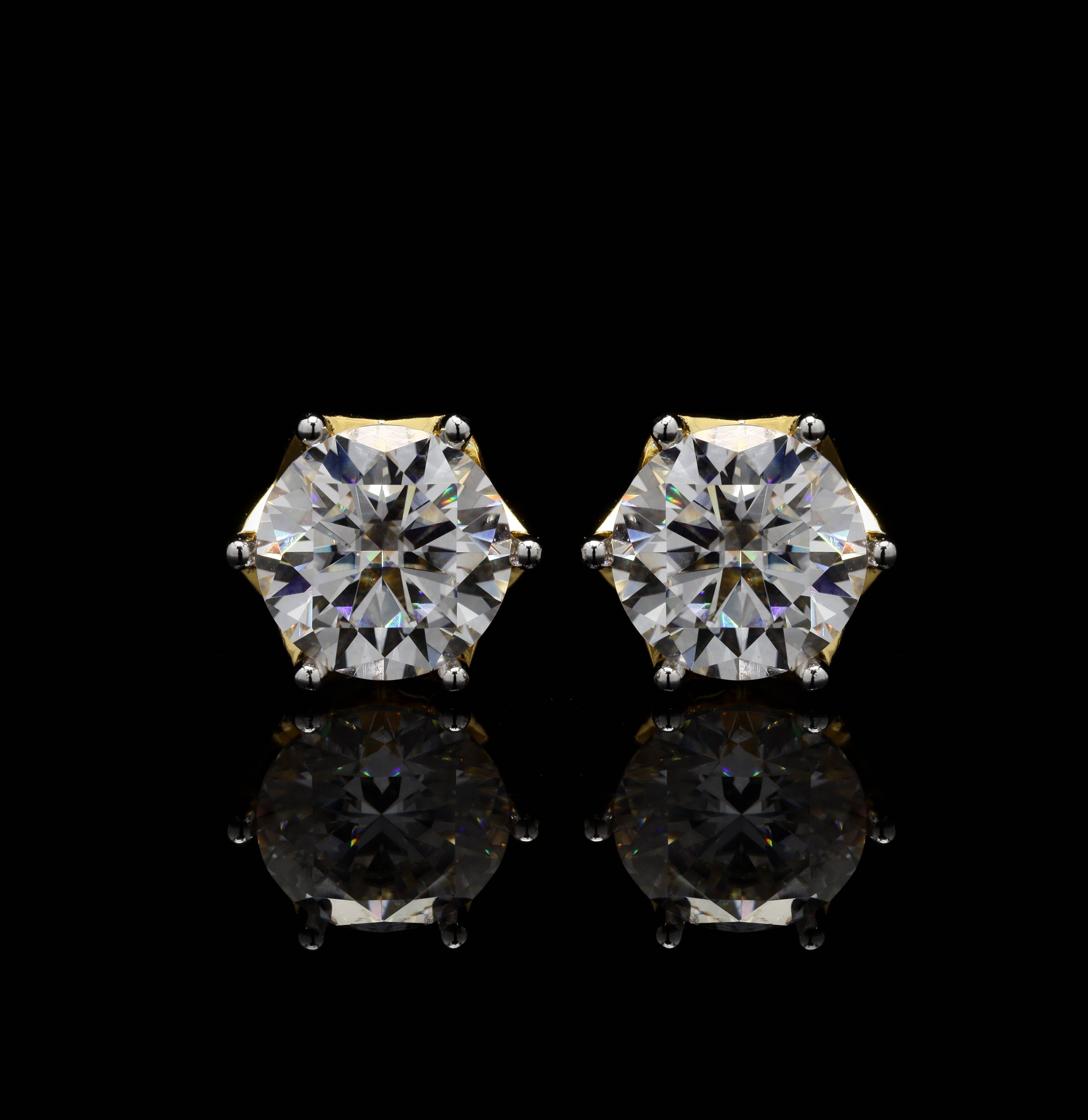 Stellar Spark Round Studs in Moissanite with Sterling silver, 4 Carat