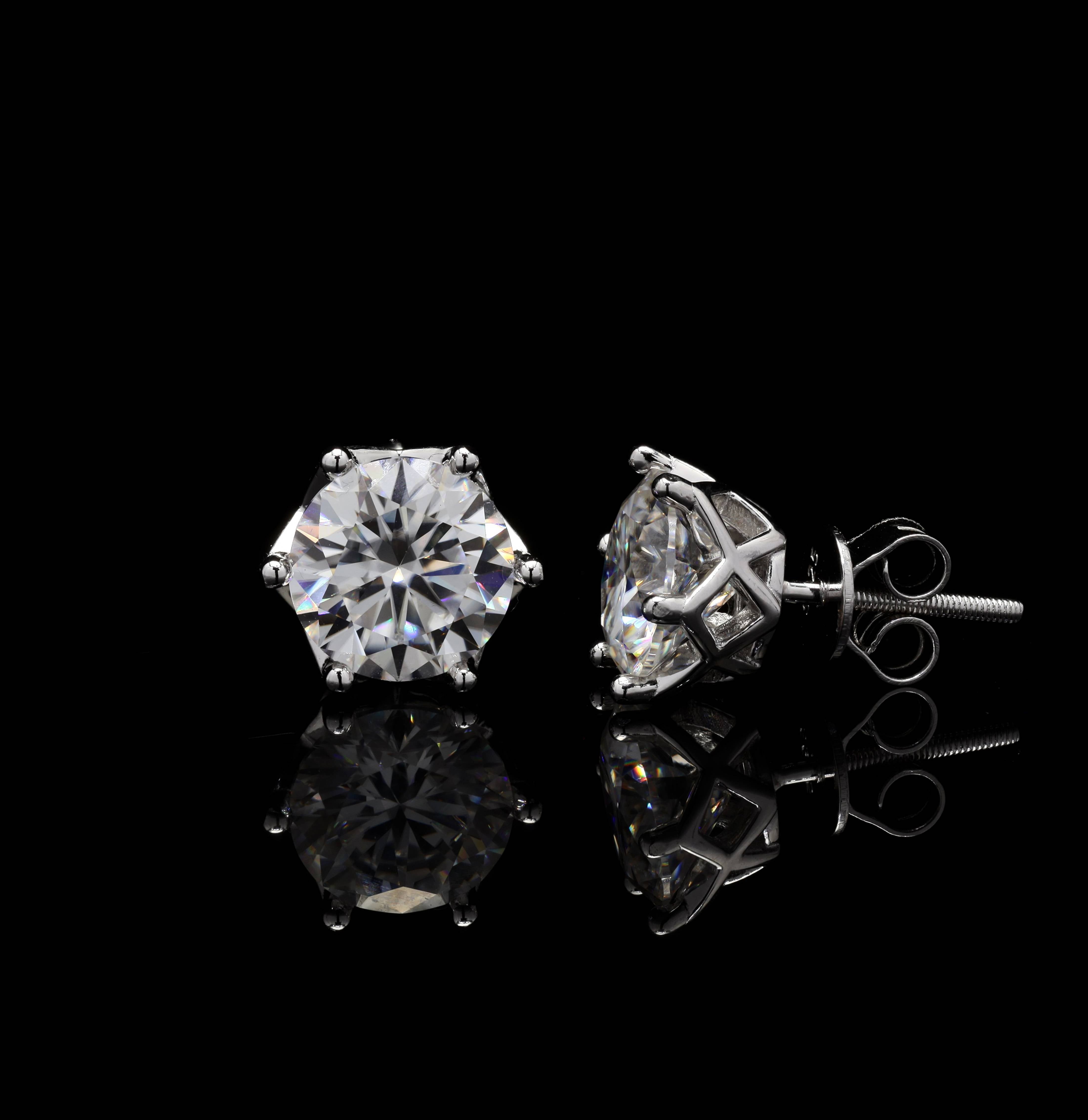 Eternal Sparkle Round Studs in Moissanite with Sterling silver, 5 Carat