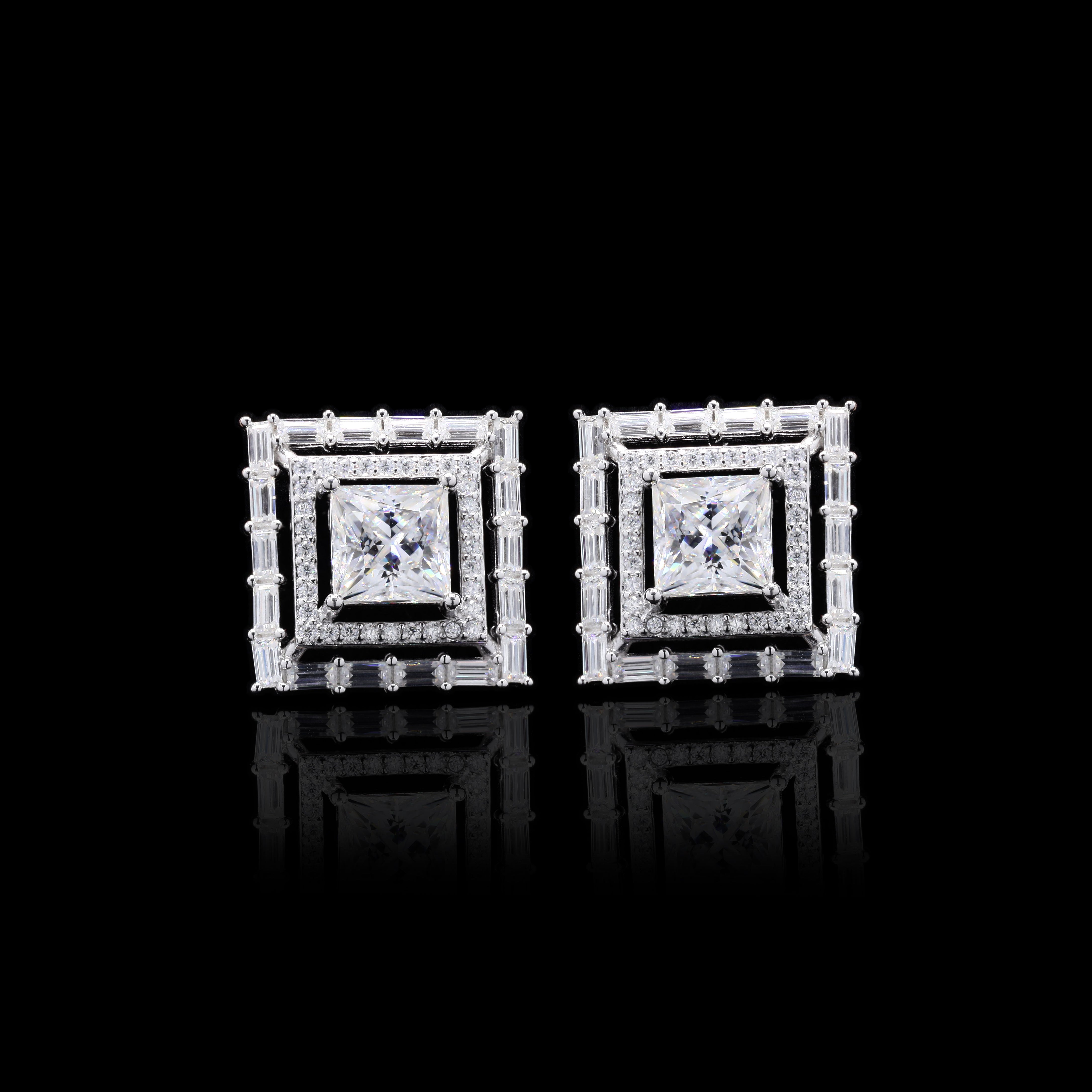 Radiant Square Sterling Silver Studs in Moissanite for party wear