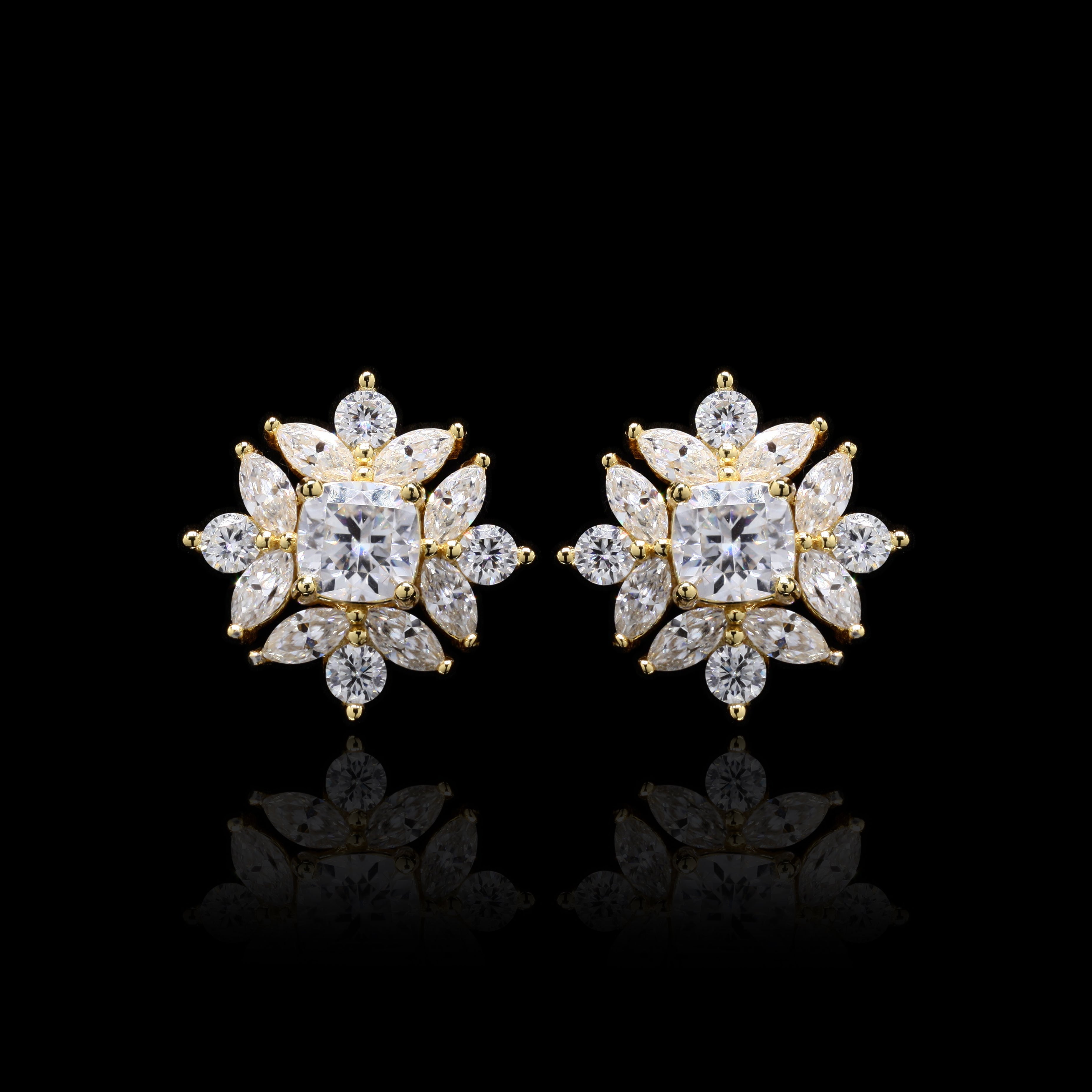 Golden Pear and cushion cut Earrings