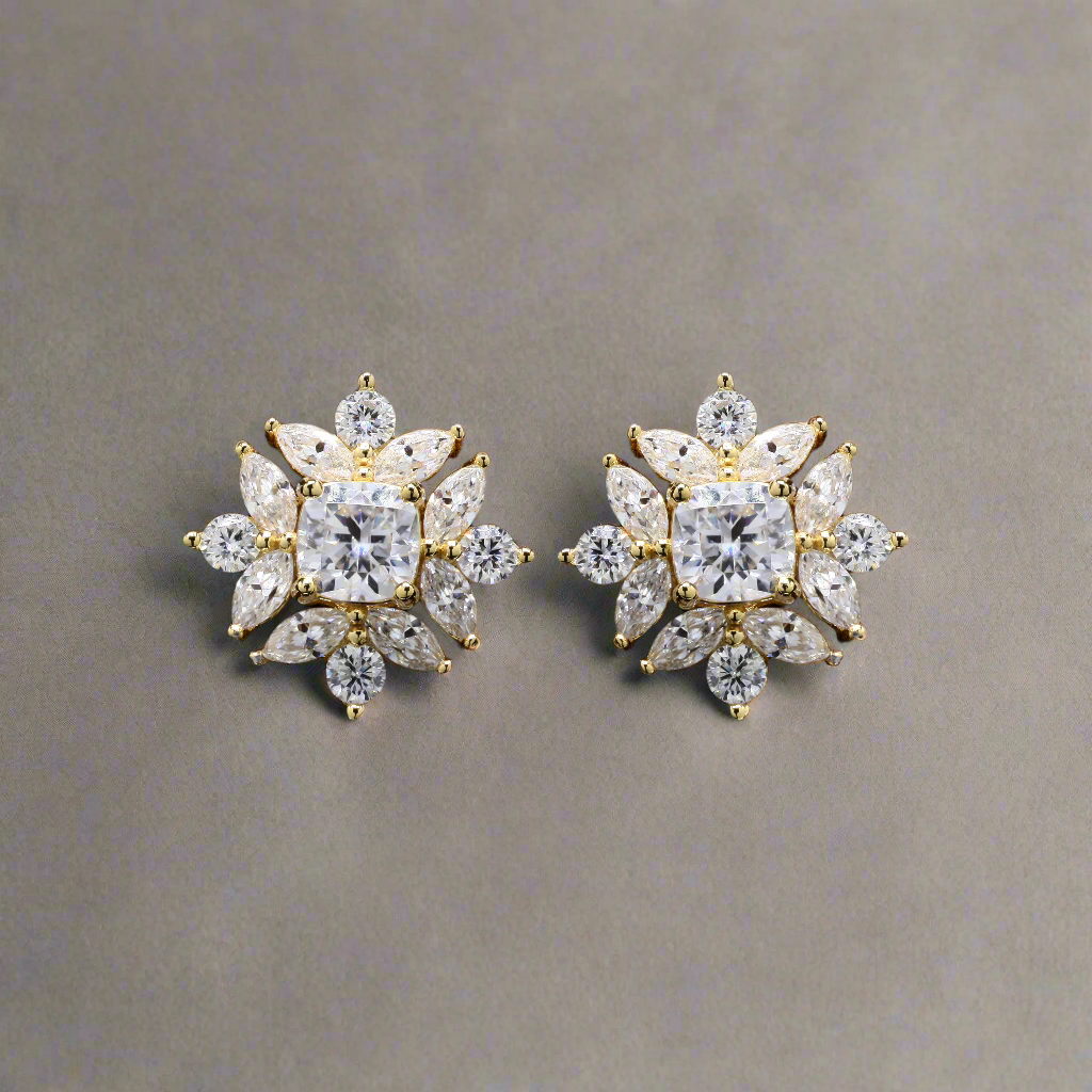 Golden Pear and cushion cut Earrings