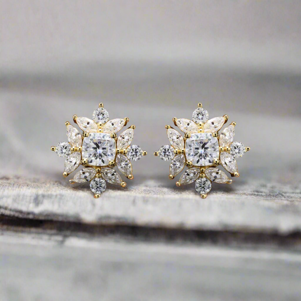 Golden Pear and cushion cut Earrings