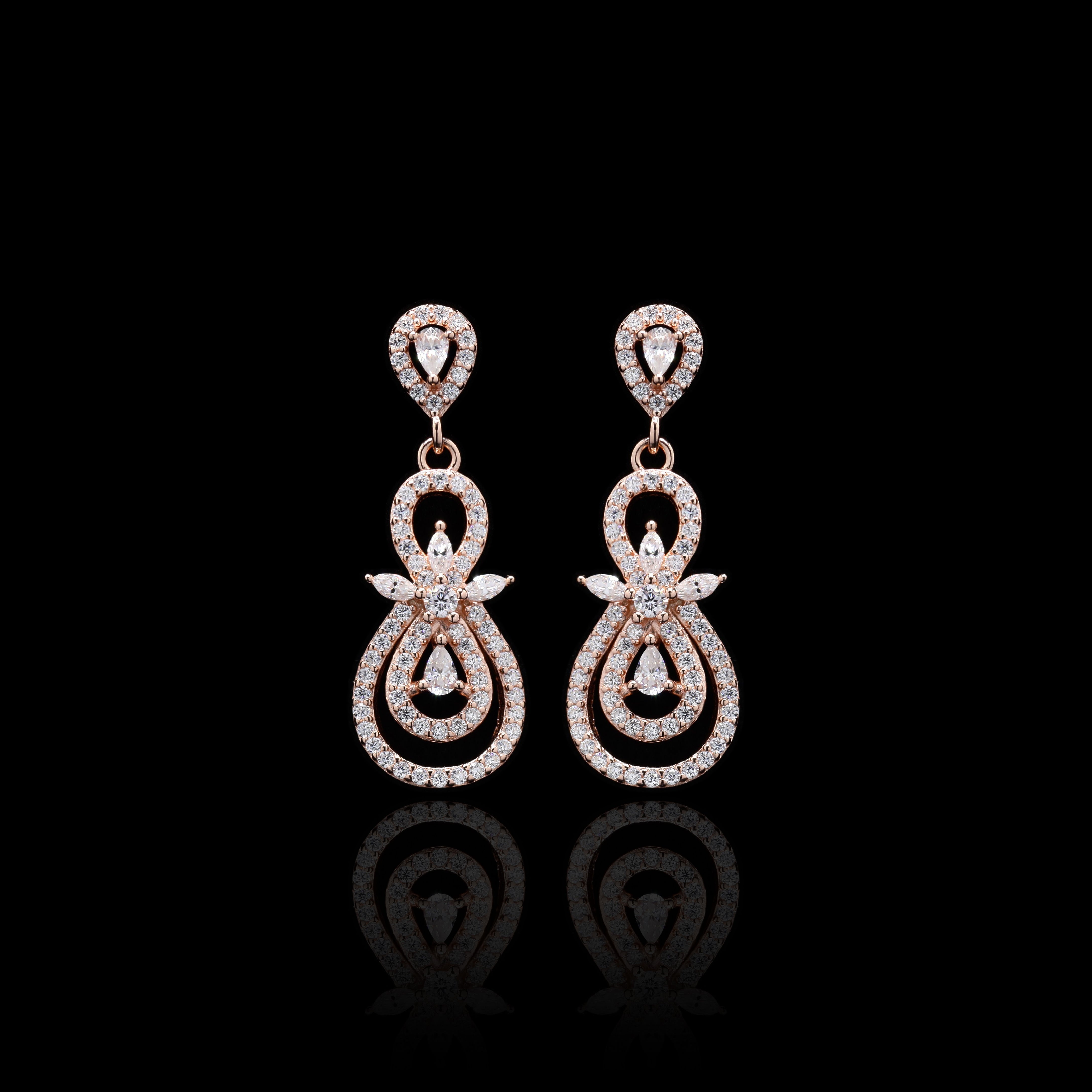 Sterling Silver Rose Gold Moissanite Drop Earrings