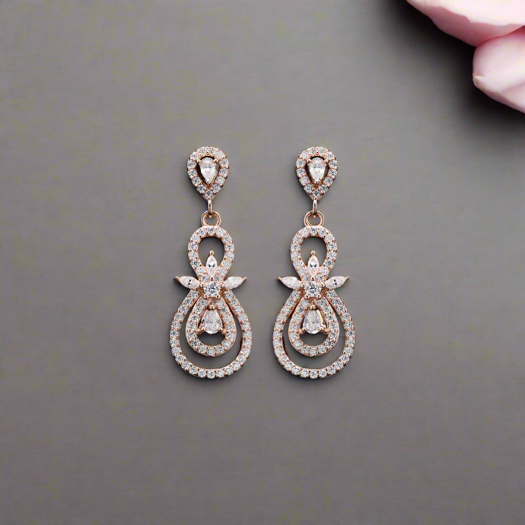 Sterling Silver Rose Gold Moissanite Drop Earrings