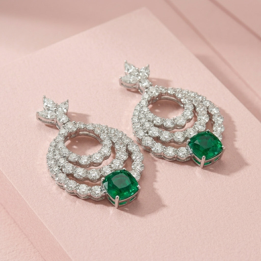 Triple Halo Statement Earrings in Sterling Silver with Moissanite