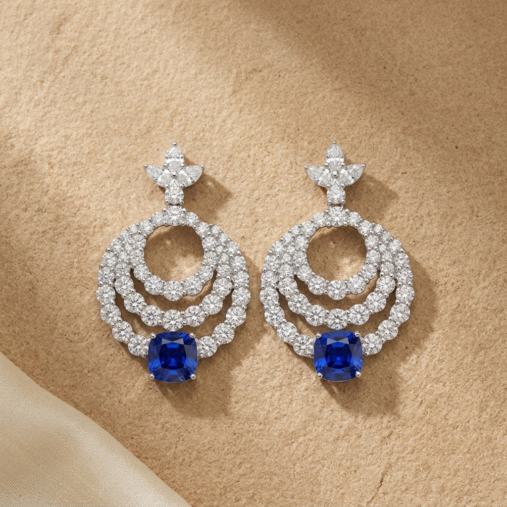 Triple Halo Statement Earrings in Sterling Silver with Moissanite
