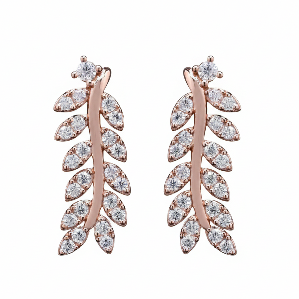 Leaf Earring in Rose-Gold with moissanite and Sterling Silver