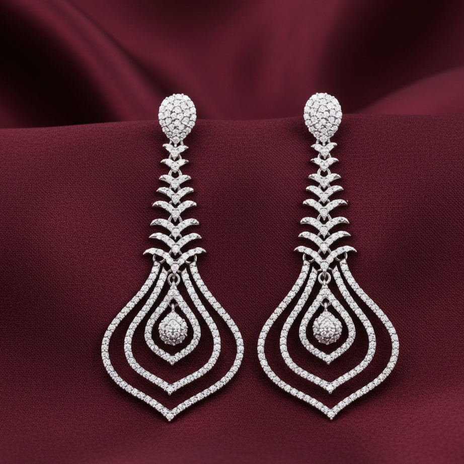 Luxury Moissanite Dangler Long Earring in Sterling Silver