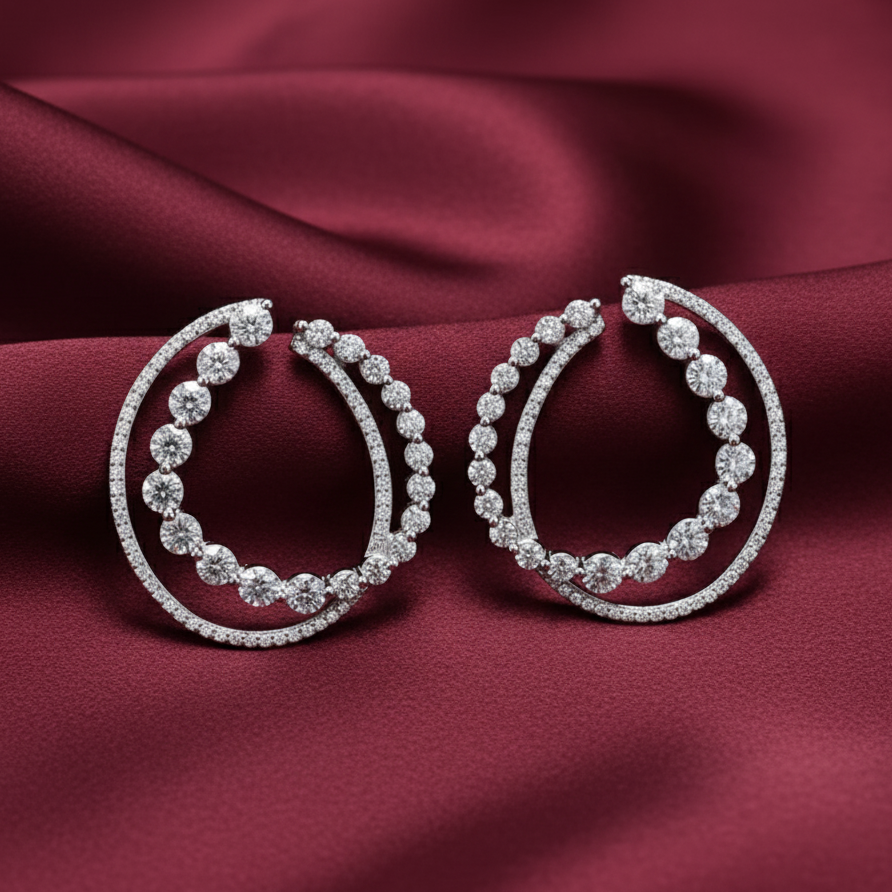 Double Hoops Earrings in Silver with Moissanite
