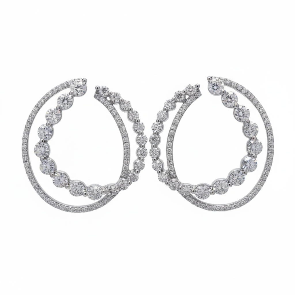 Double Hoops Earrings in Silver with Moissanite