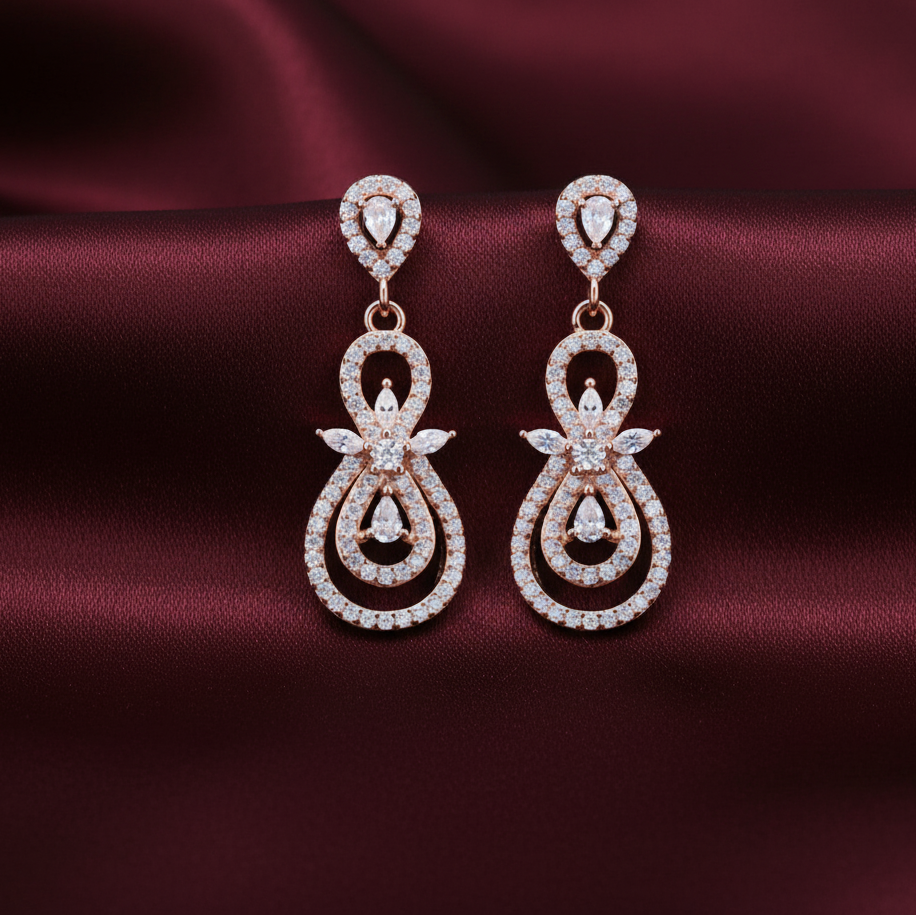 Sterling Silver Rose Gold Moissanite Drop Earrings