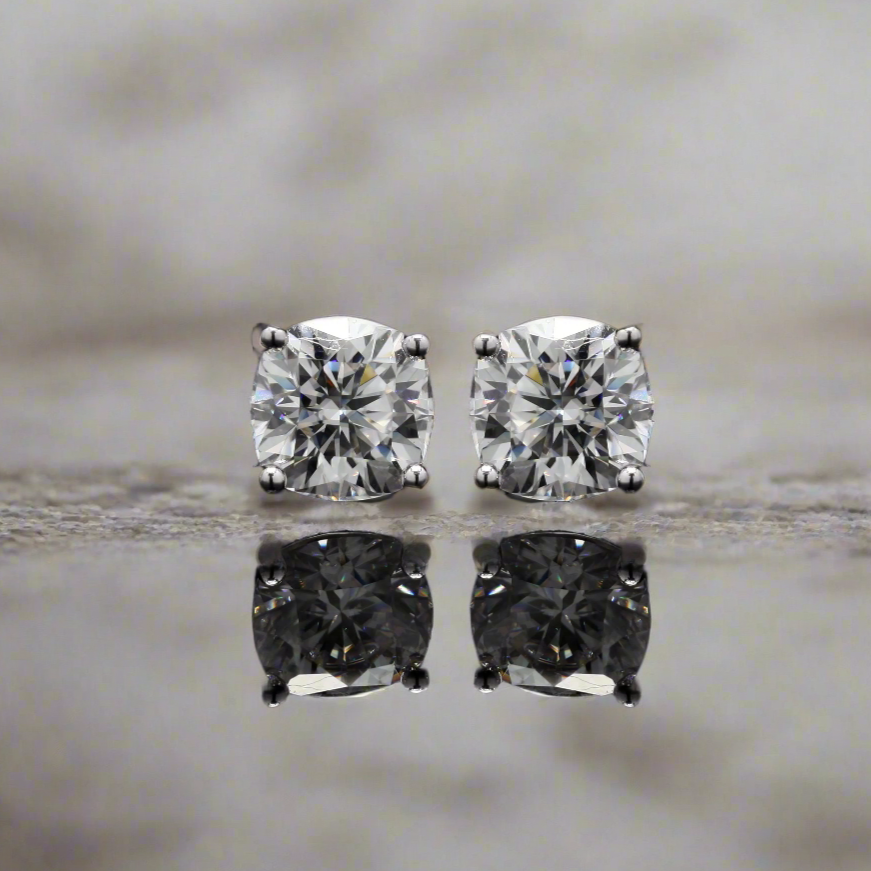 Crystal Sparkle Moissanite Studs in Sterling Silver for daily wear