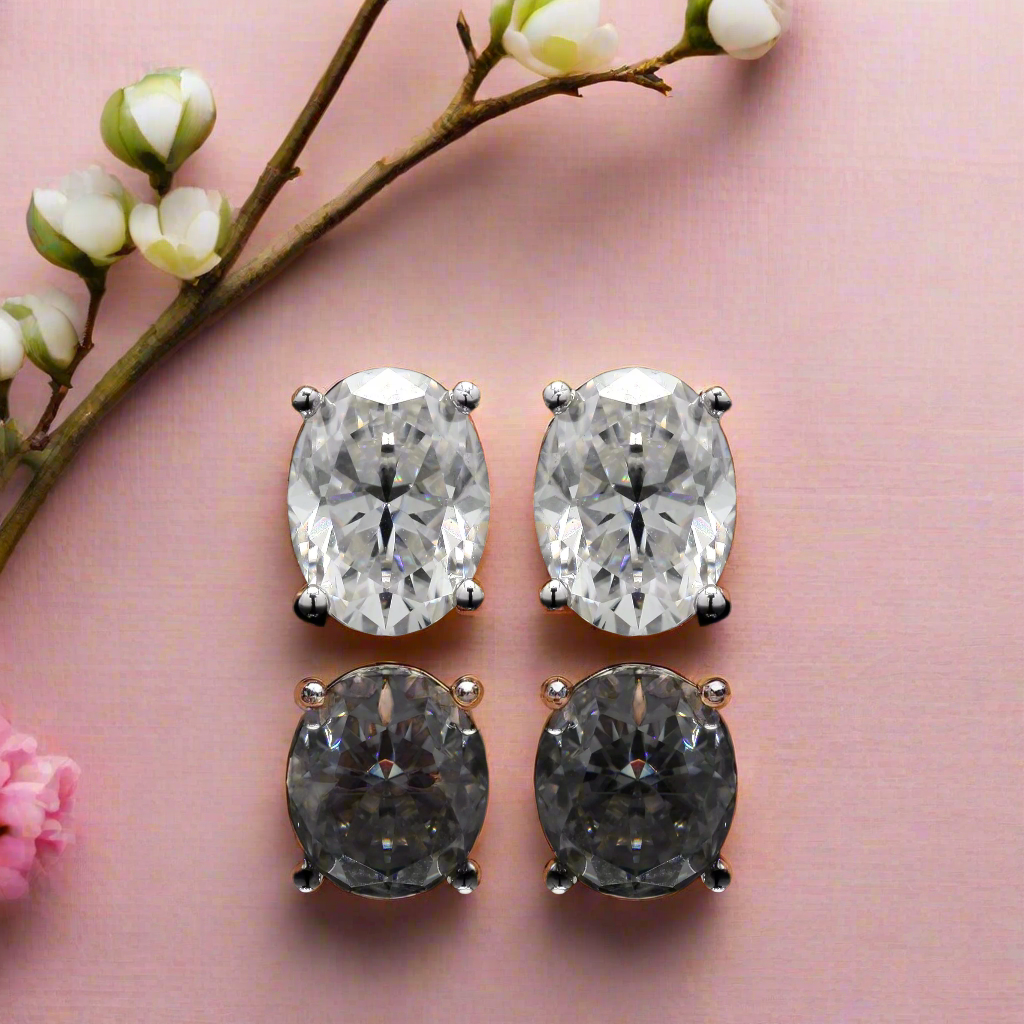 Oval Shape Moissanite Silver Studs for daily wear
