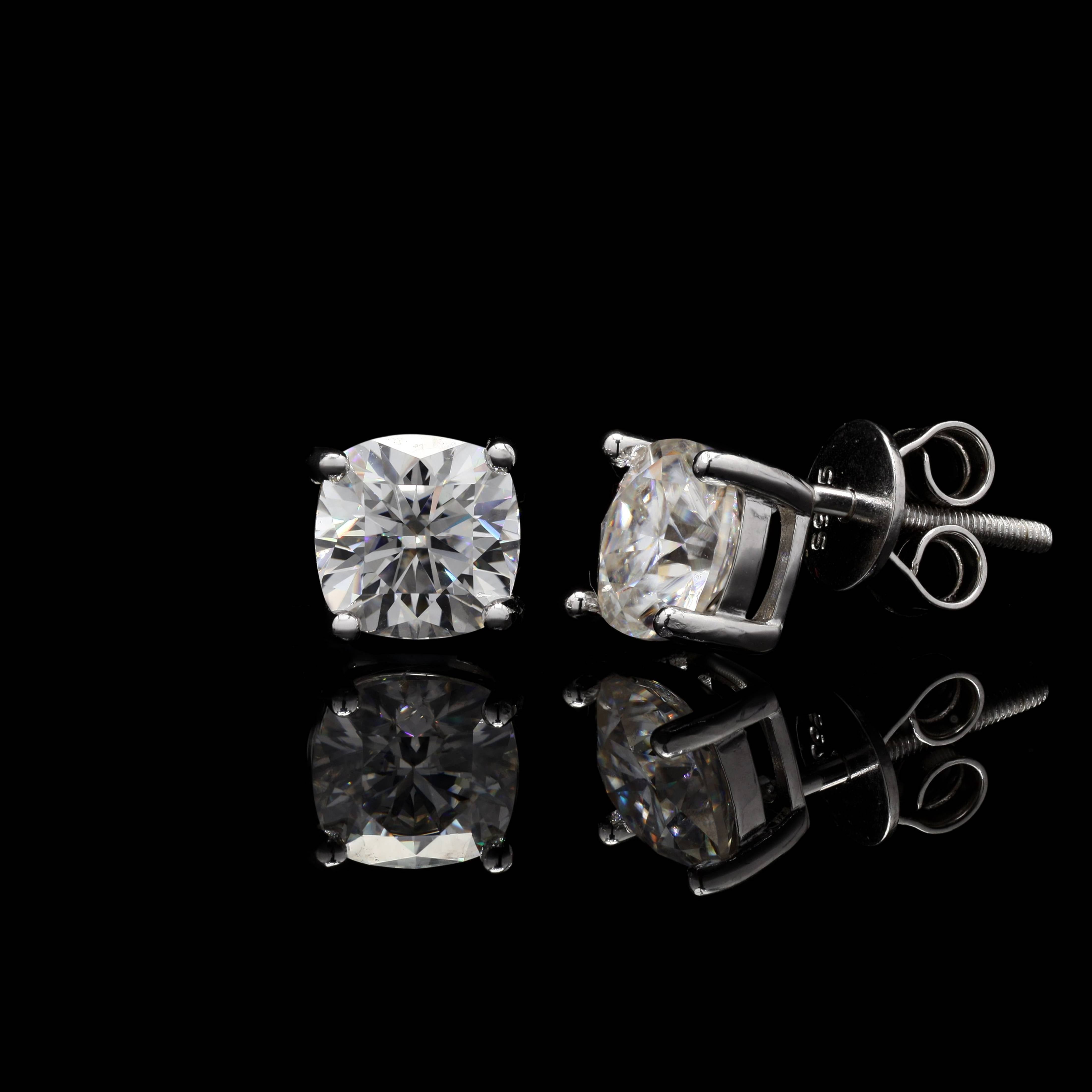 Crystal Sparkle Moissanite Studs in Sterling Silver for daily wear