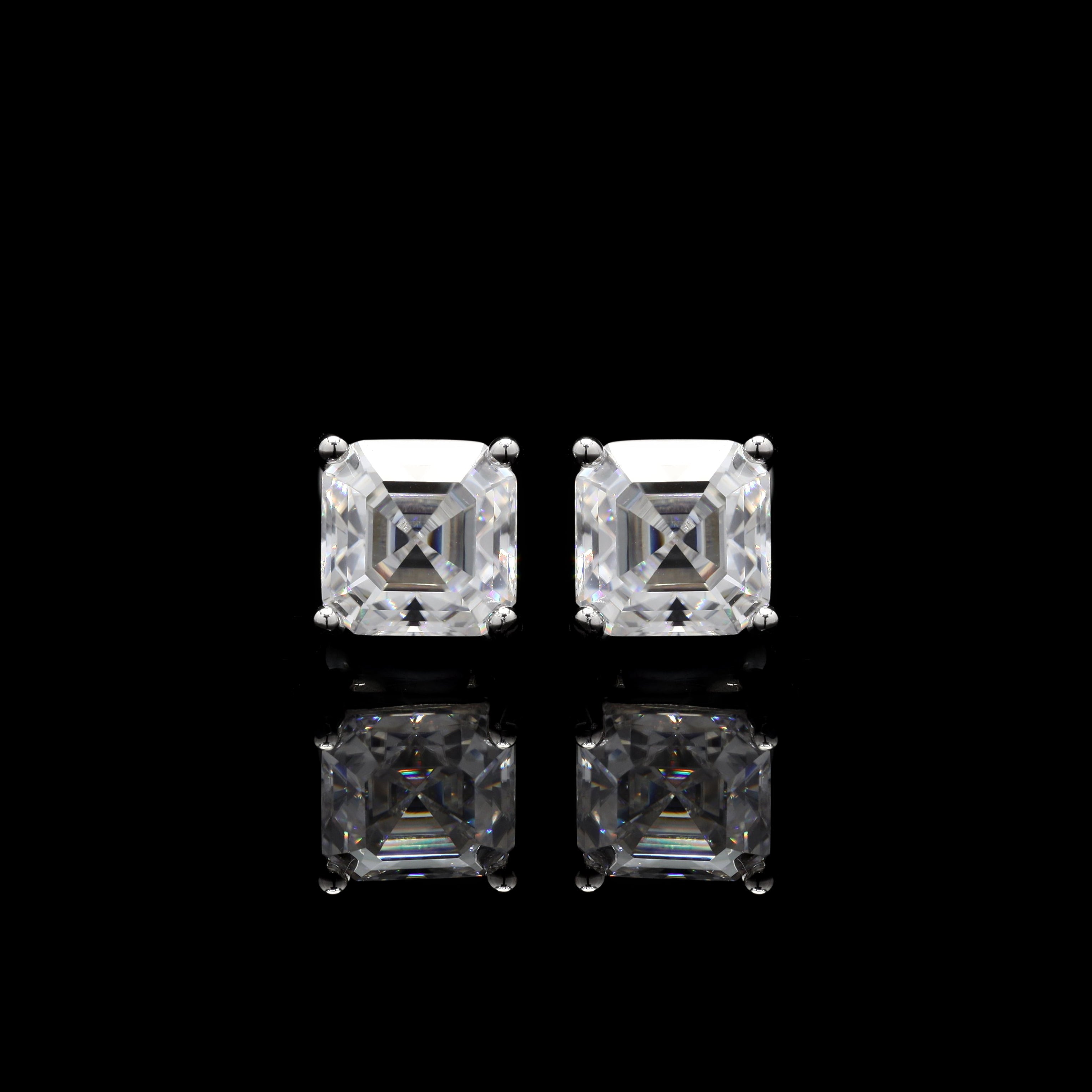 Square Moissanite Diamond Studs in Sterling SIlver