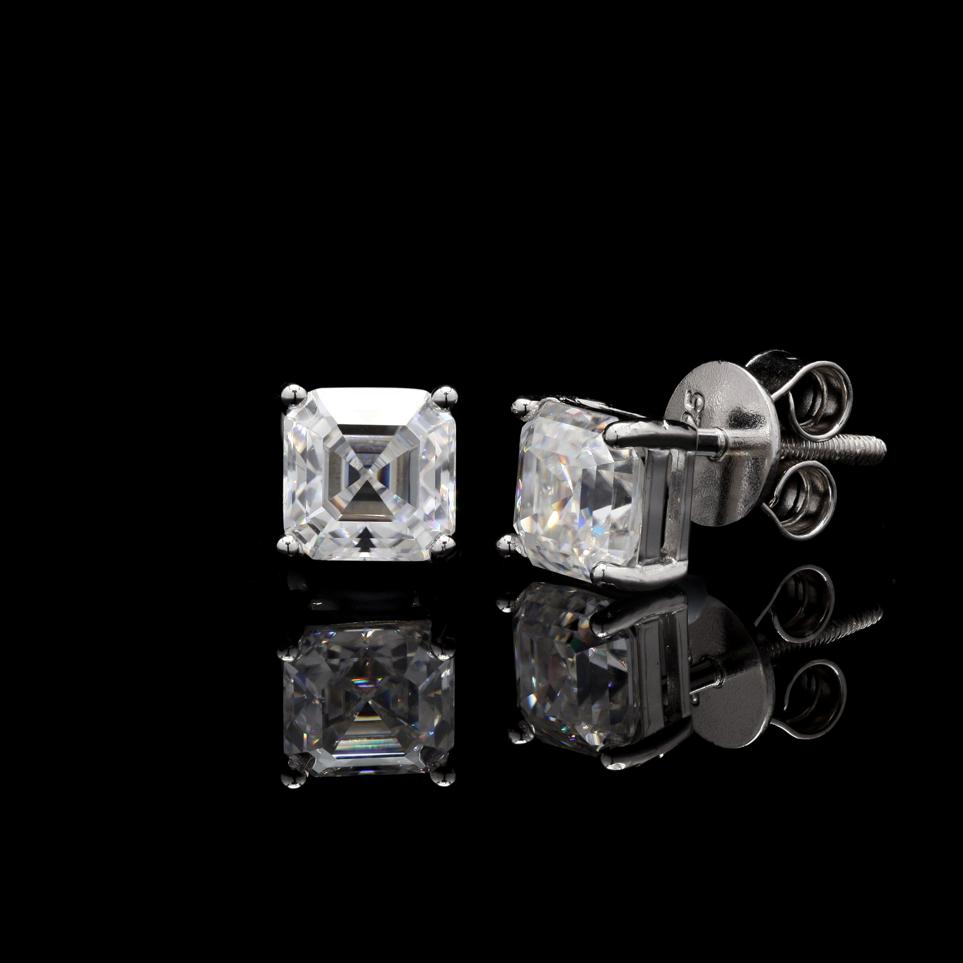 Square Moissanite Diamond Studs in Sterling SIlver