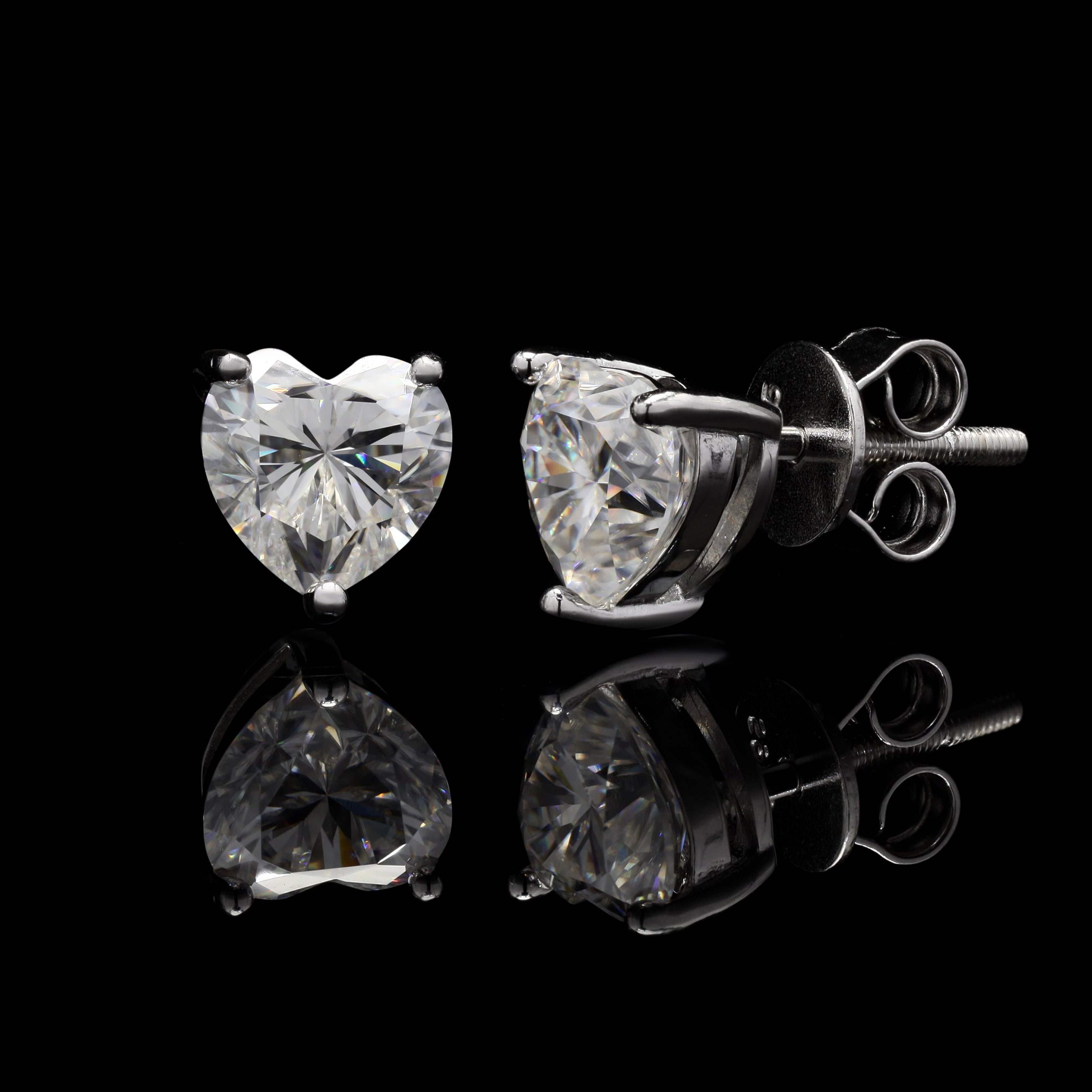 Heart Shape Moissanite Diamond Studs in Sterling Silver