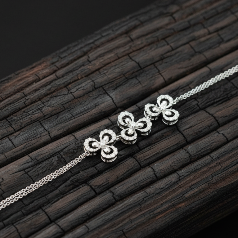 Flower Moissanite Bracelet with Moissanite and Sterling Silver